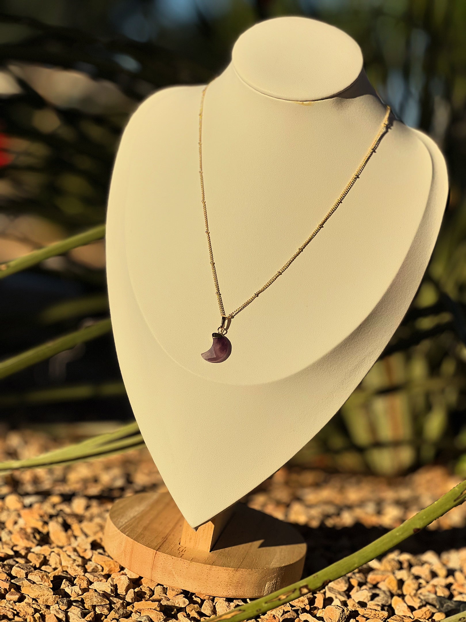 Luna - Amethyst Faceted Moon Necklace in Gold