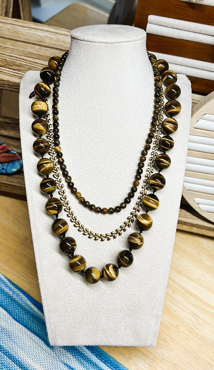 Selena - Tiger’s Eye 12mm Giant Bead Hand-Knotted Necklace