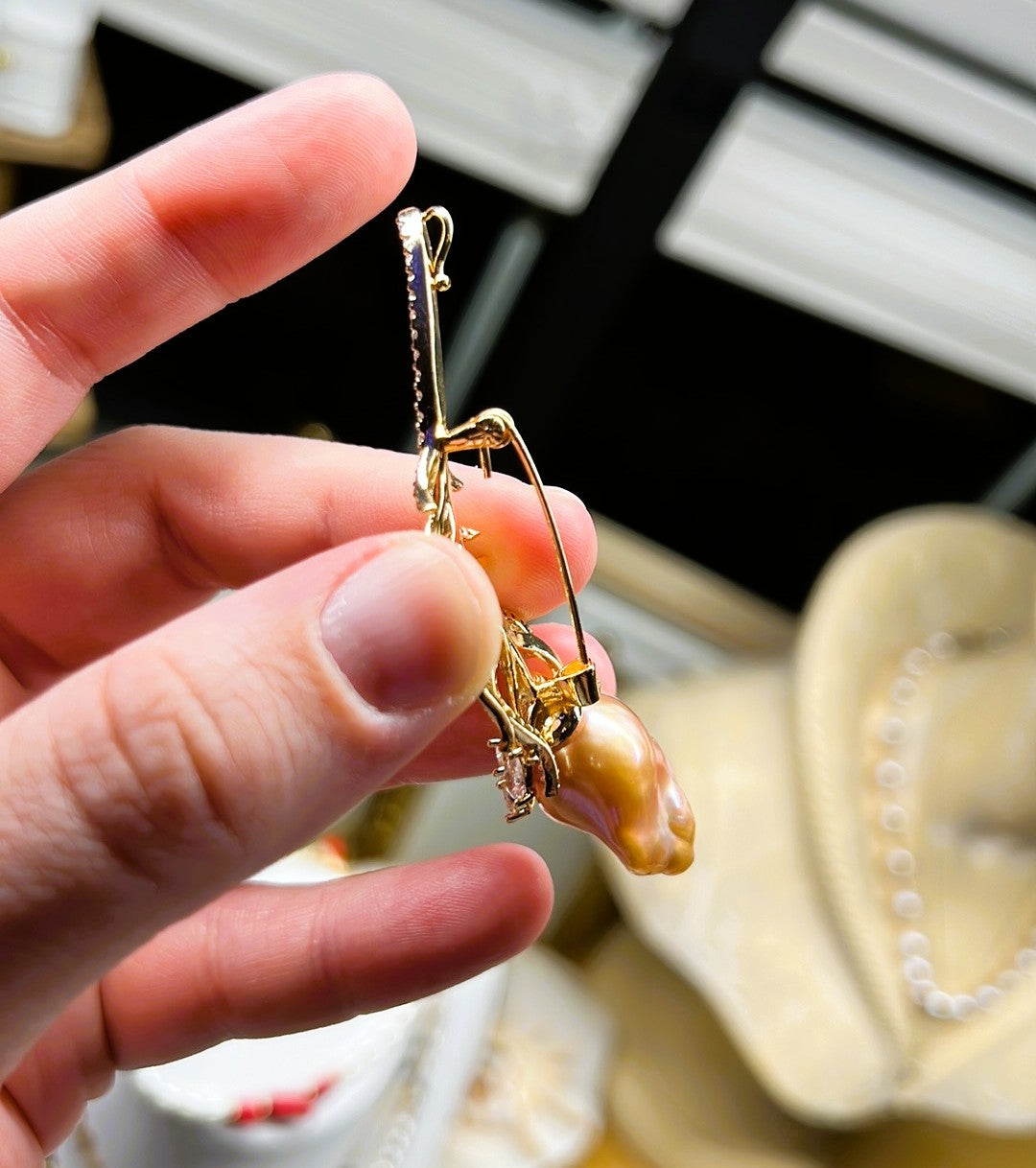 Angelina - Luxury Baroque Flame Ball Freshwater Pearl Brooch or Necklace Pendant