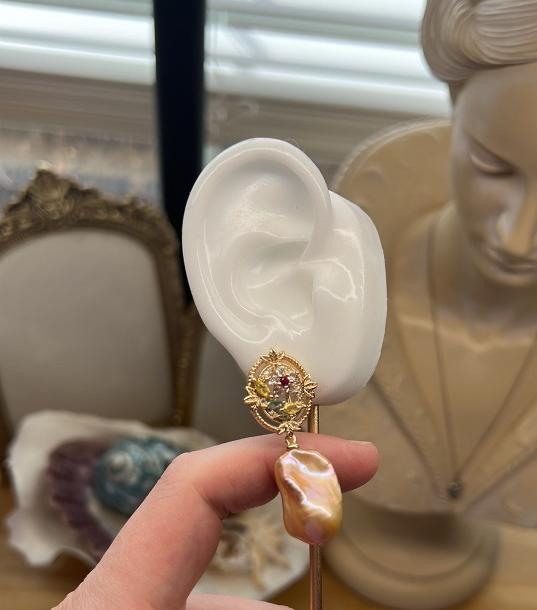 Seraphina - Luxury Baroque Flame Ball Freshwater Pearl Earrings with Crystal Flowers