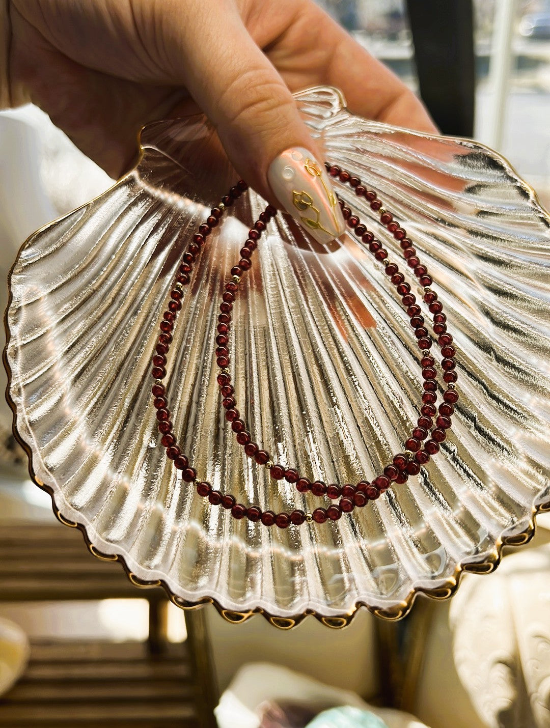Ravenna - Dainty Garnet Beaded Necklace with Gold Details