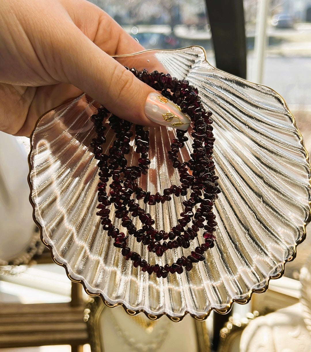 Velora - Long Garnet Chips Beaded Necklace