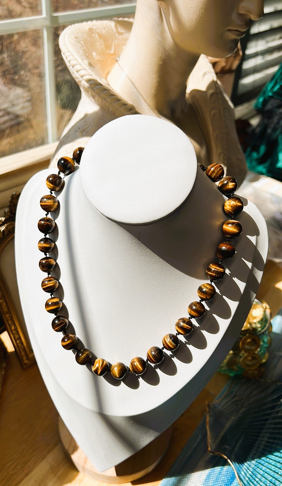 Selena - Tiger’s Eye 12mm Giant Bead Hand-Knotted Necklace