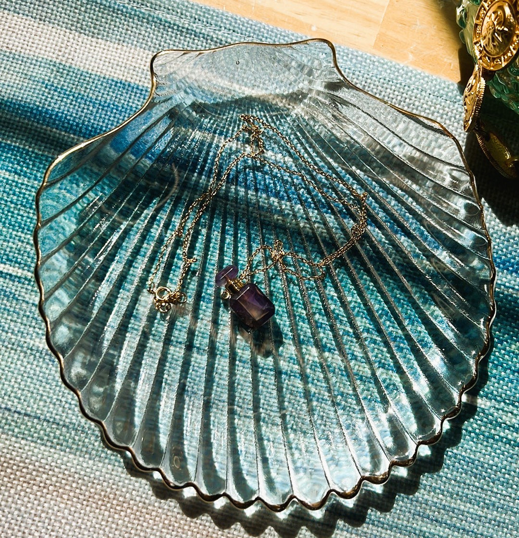 Dainty Amethyst Perfume Bottle Keepsake Necklace