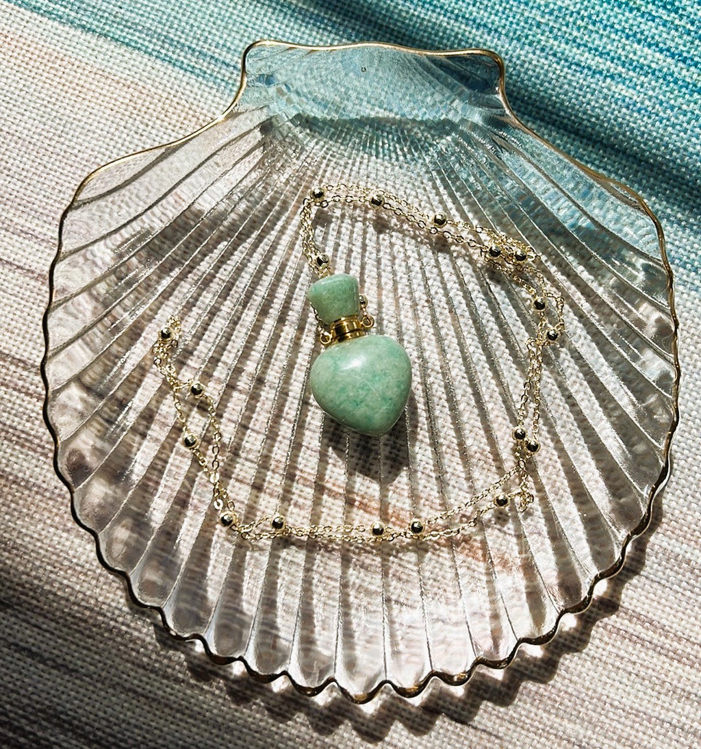 Dainty Amazonite Perfume Bottle Necklace Mini Crystal Keepsake Pendant