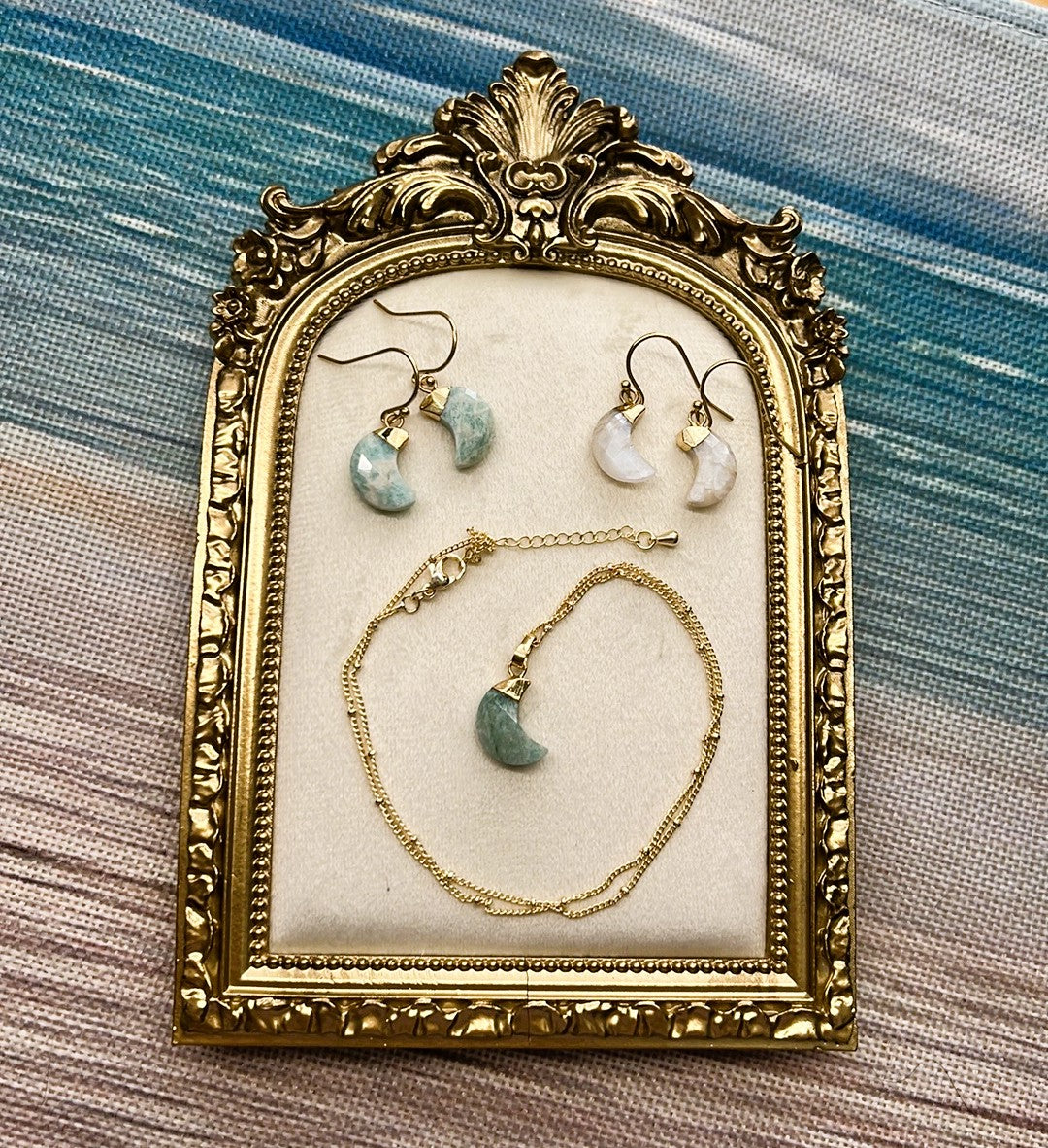 Luna - Amazonite Faceted Moon Dainty Gemstone Pendant Necklace in Gold