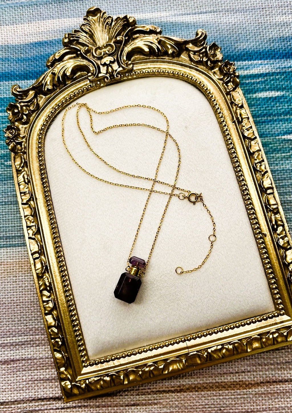Dainty Amethyst Perfume Bottle Keepsake Necklace
