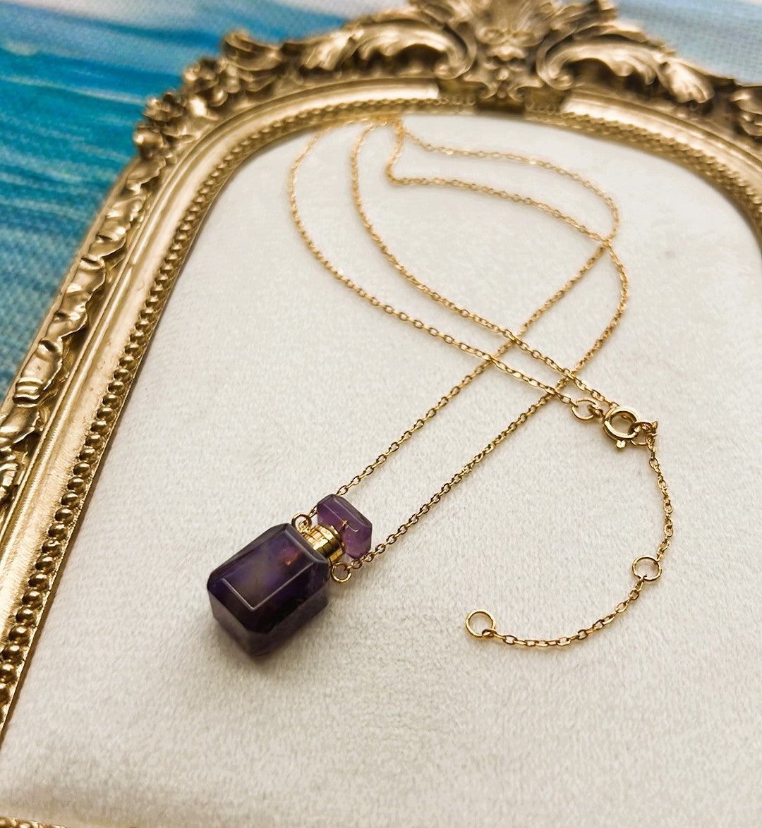 Dainty Amethyst Perfume Bottle Keepsake Necklace