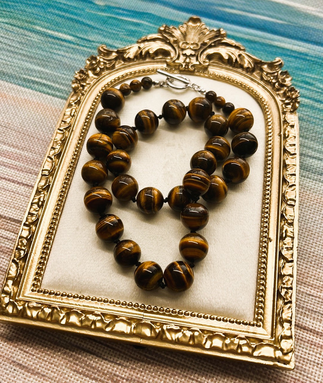 Selena - Tiger’s Eye 12mm Giant Bead Hand-Knotted Necklace