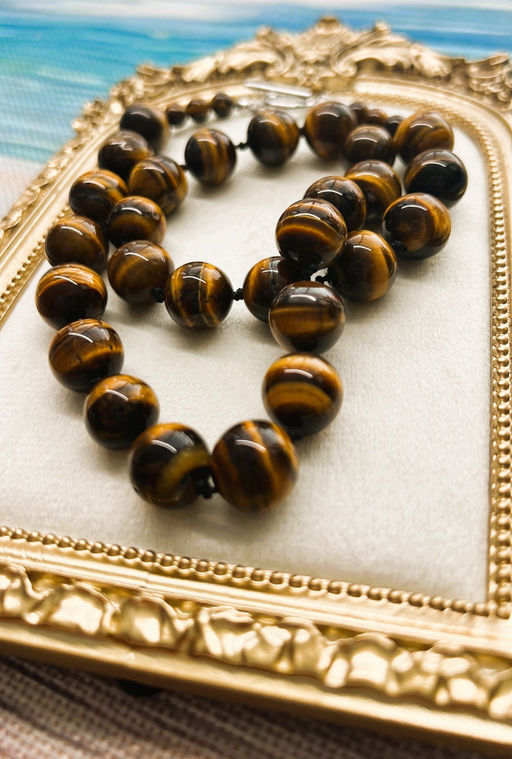 Selena - Tiger’s Eye 12mm Giant Bead Hand-Knotted Necklace