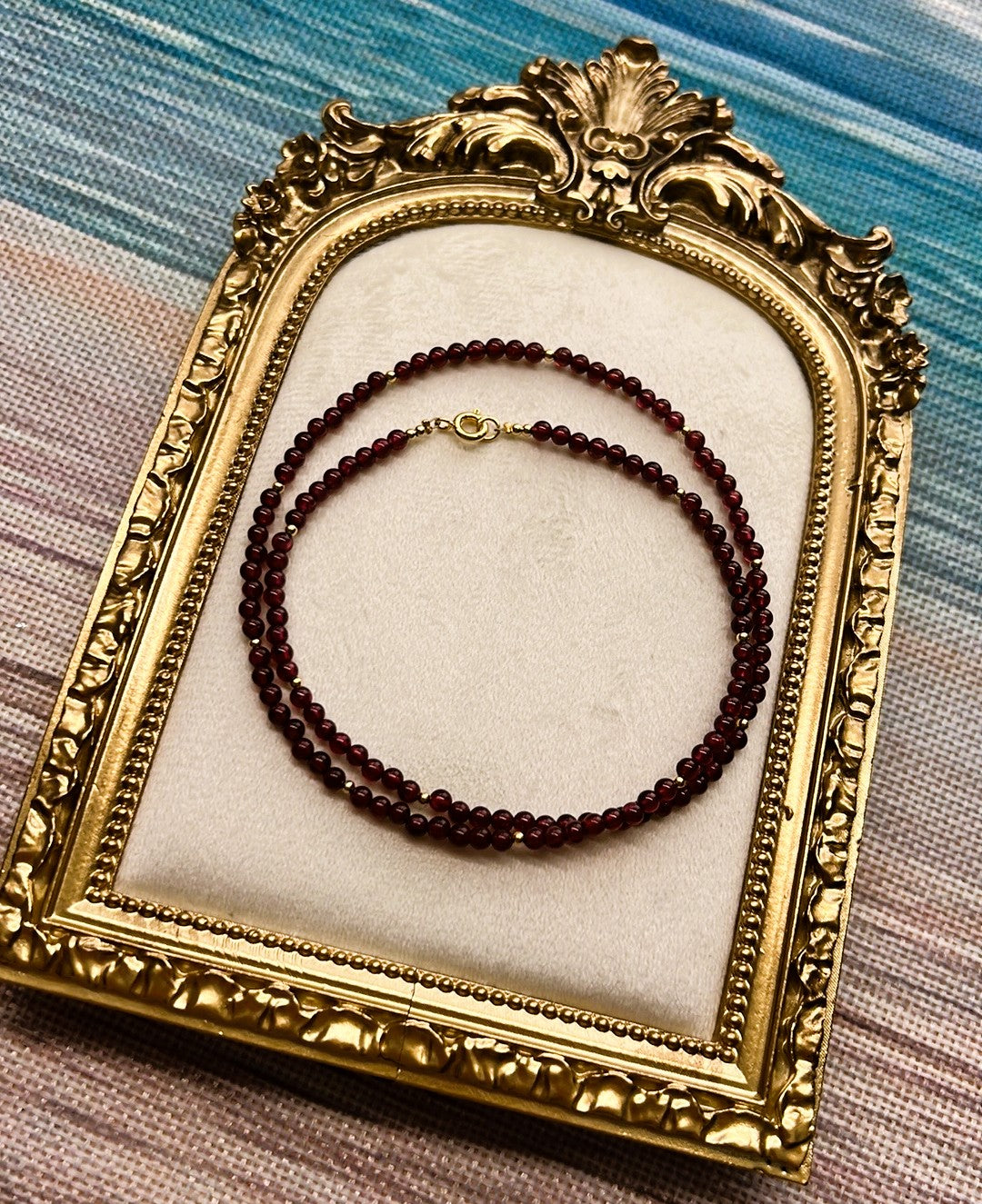 Ravenna - Dainty Garnet Beaded Necklace with Gold Details