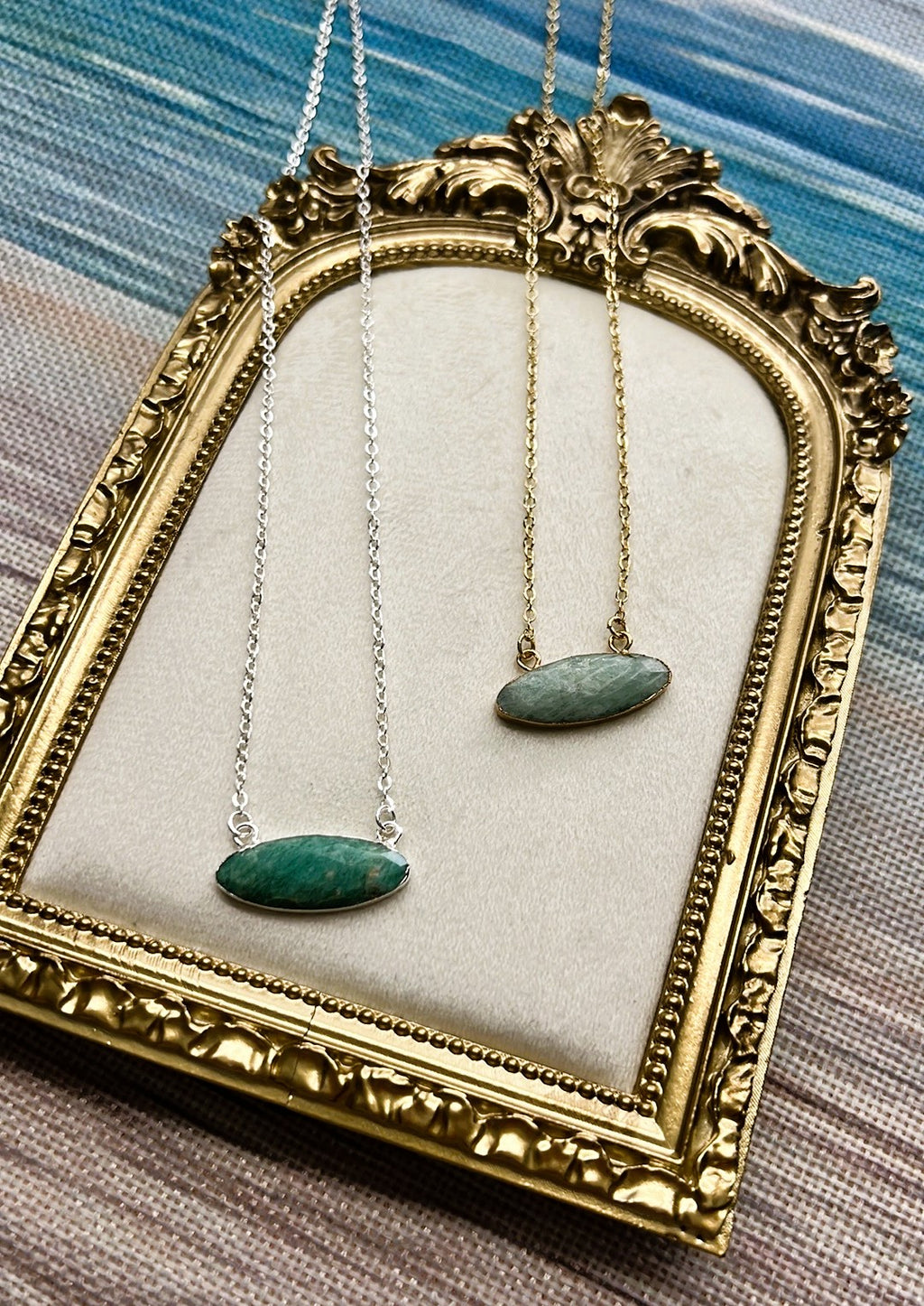 Dainty Amazonite Necklace – Faceted Oval Gemstone Pendant on Thin Gold Chain