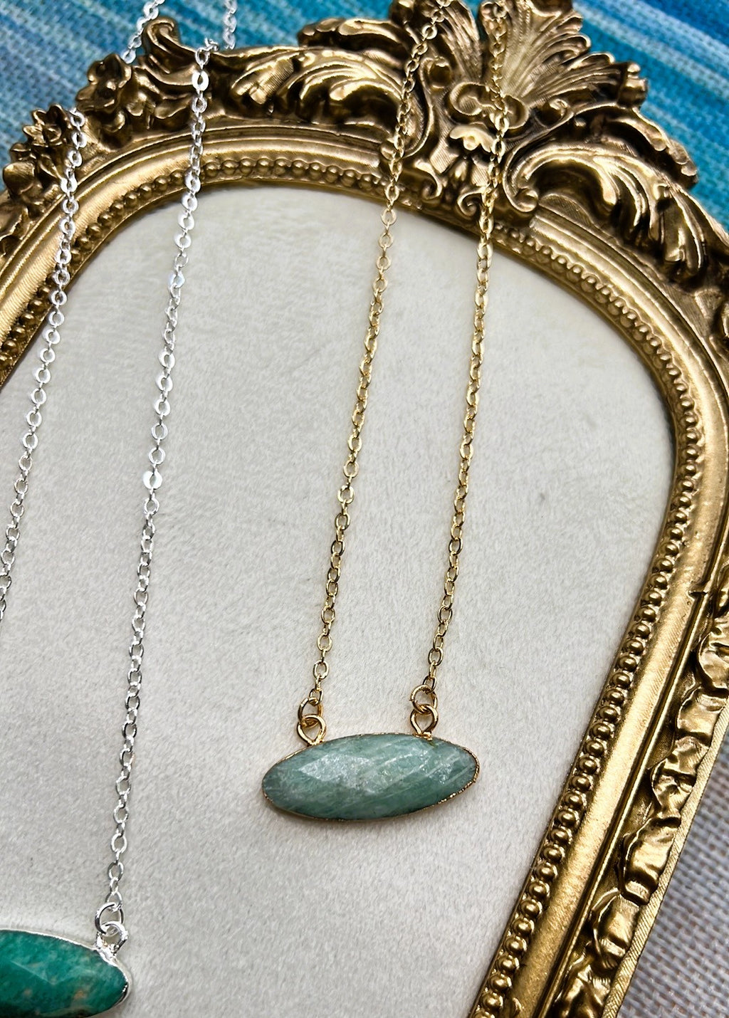 Dainty Amazonite Necklace – Faceted Oval Gemstone Pendant on Thin Gold Chain