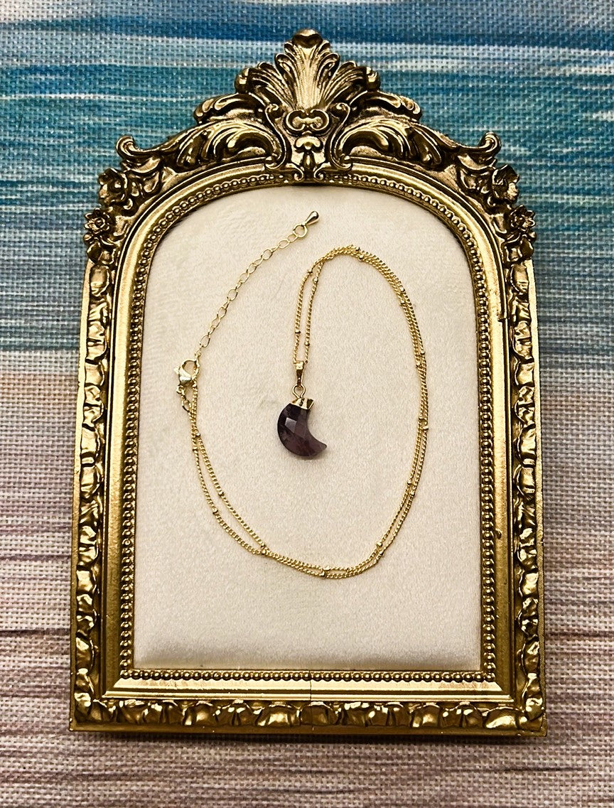 Luna - Amethyst Faceted Moon Necklace in Gold