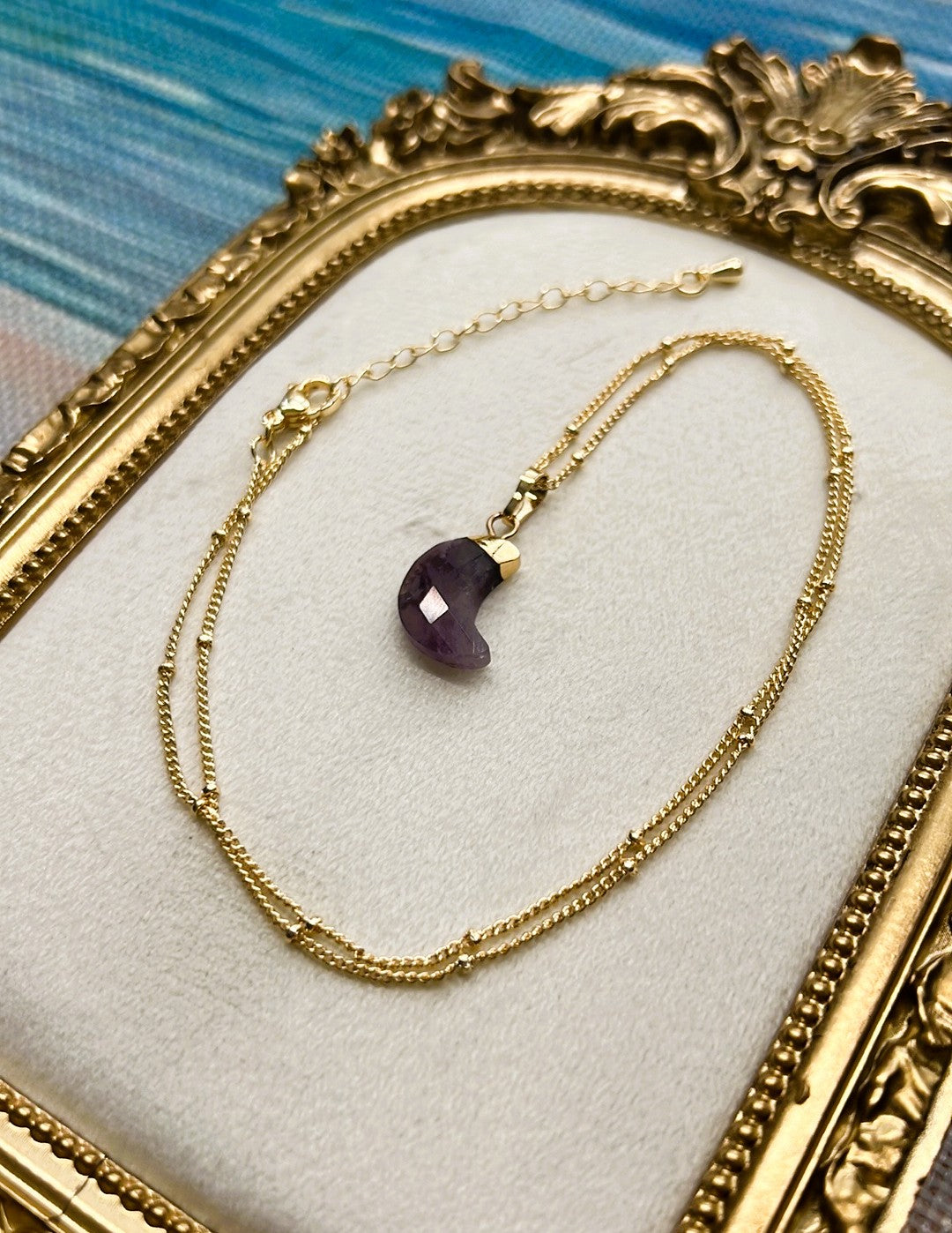 Luna - Amethyst Faceted Moon Necklace in Gold