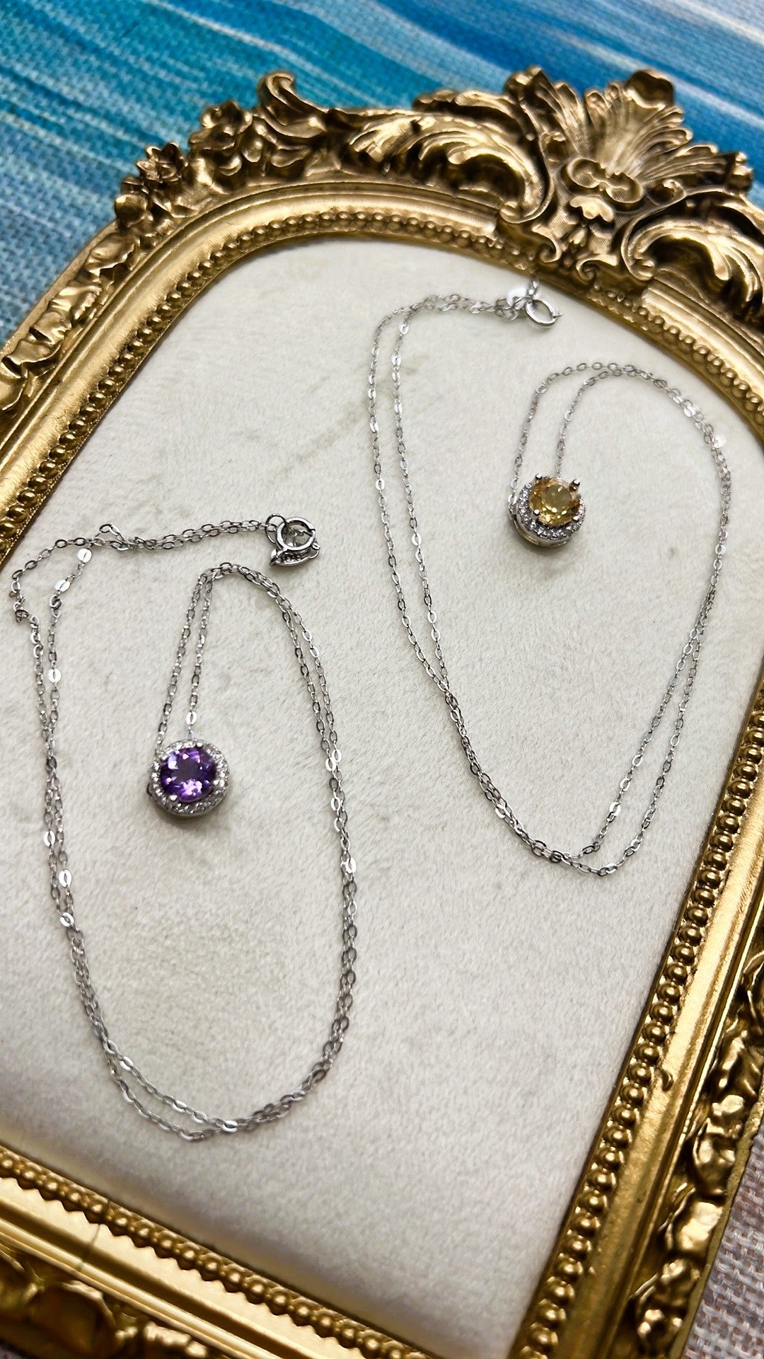 Amethyst or Citrine Dainty S925 Sterling Silver Cut Gemstone Necklace