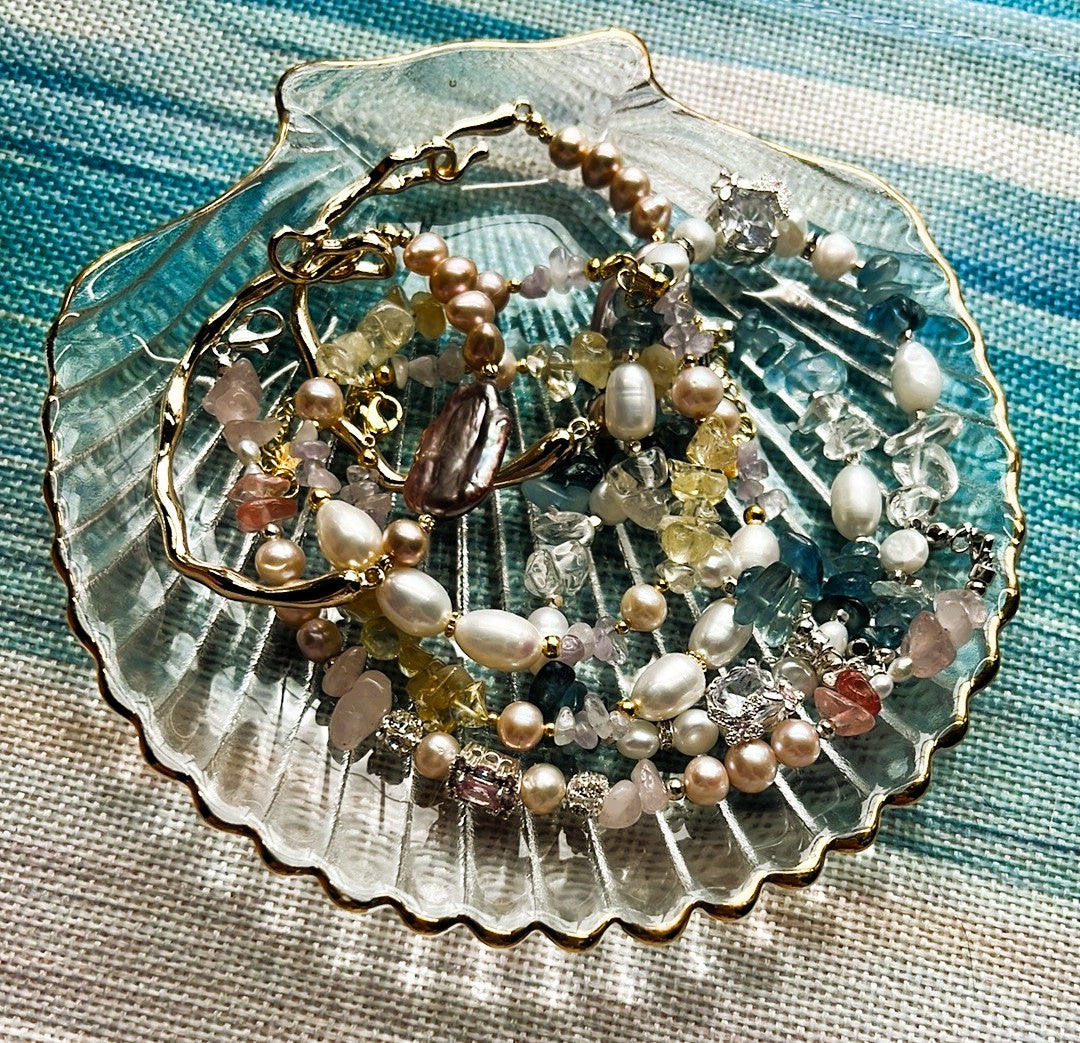 Harper - Simple White Pearl Gemstone Chips Bracelet
