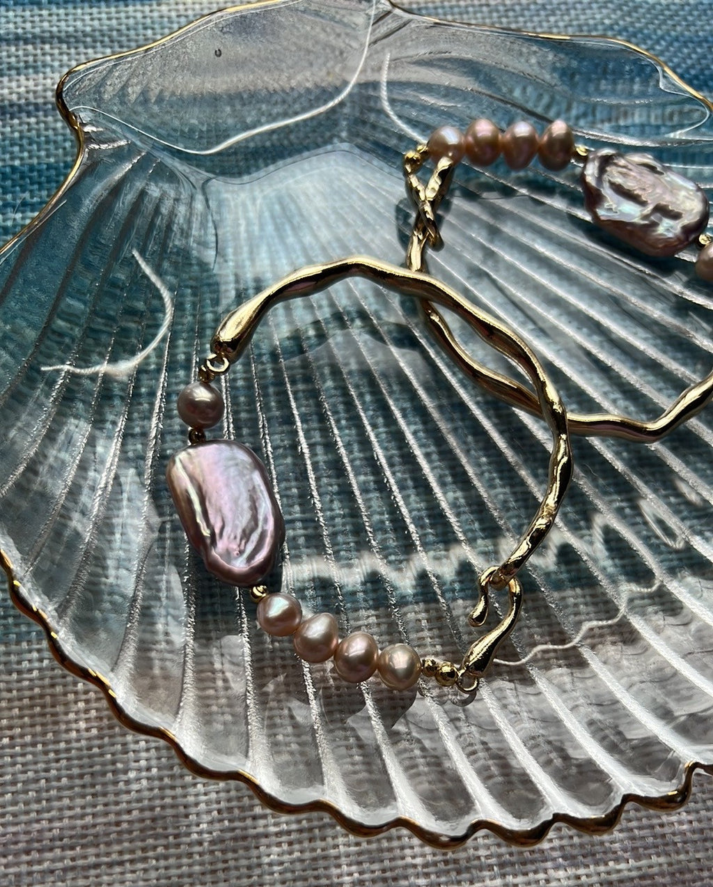 Harper - Liquid Gold Half Bangle Freshwater Pearl Elegant Handmade Bracelet