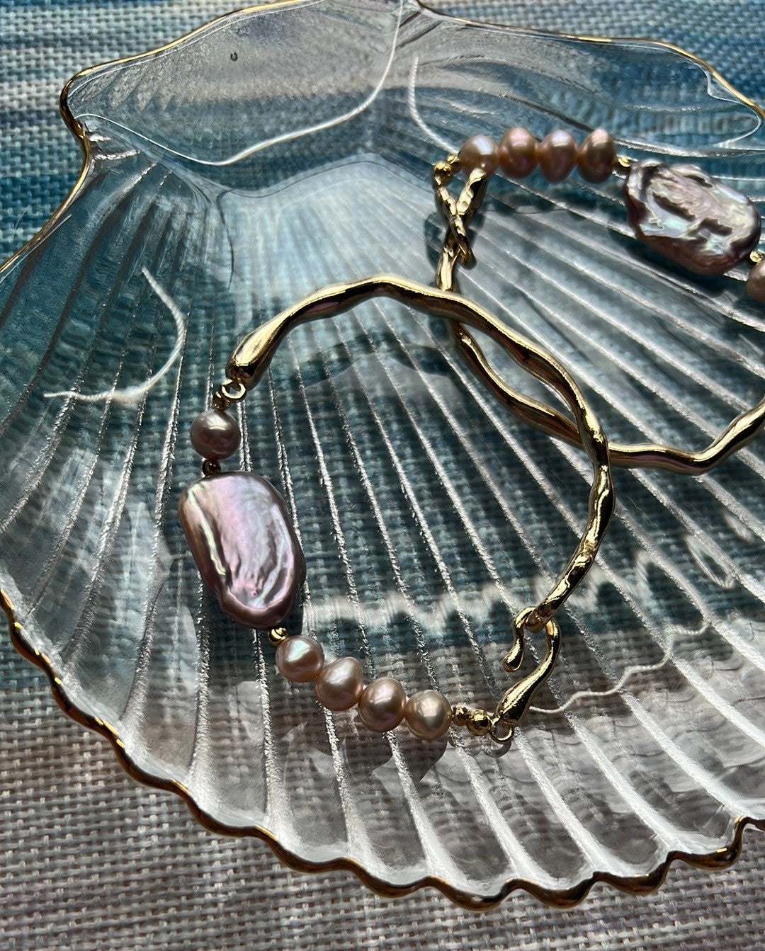 Harper - Liquid Gold Half Bangle Freshwater Pearl Elegant Handmade Bracelet