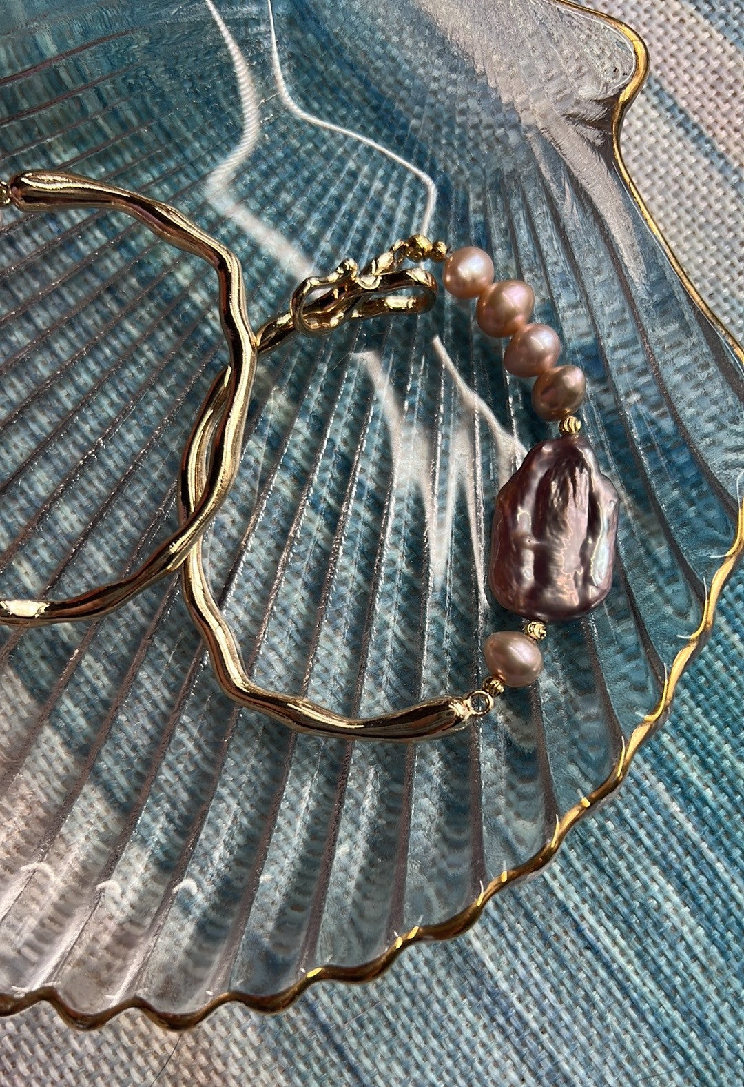 Harper - Liquid Gold Half Bangle Freshwater Pearl Elegant Handmade Bracelet