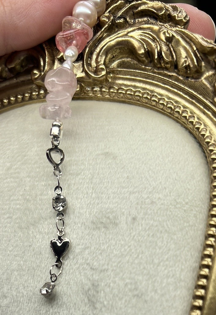 Gianna -  Pink Crystal Freshwater Pink Pearl Elegant Handmade Sterling Silver Bracelet