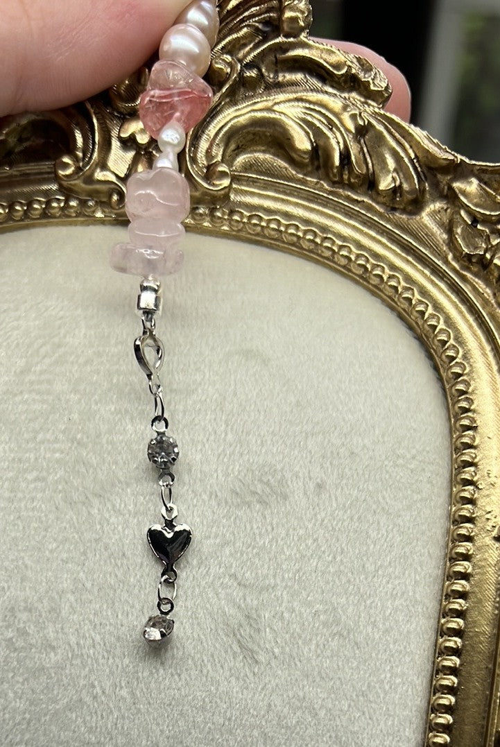 Gianna -  Pink Crystal Freshwater Pink Pearl Elegant Handmade Sterling Silver Bracelet