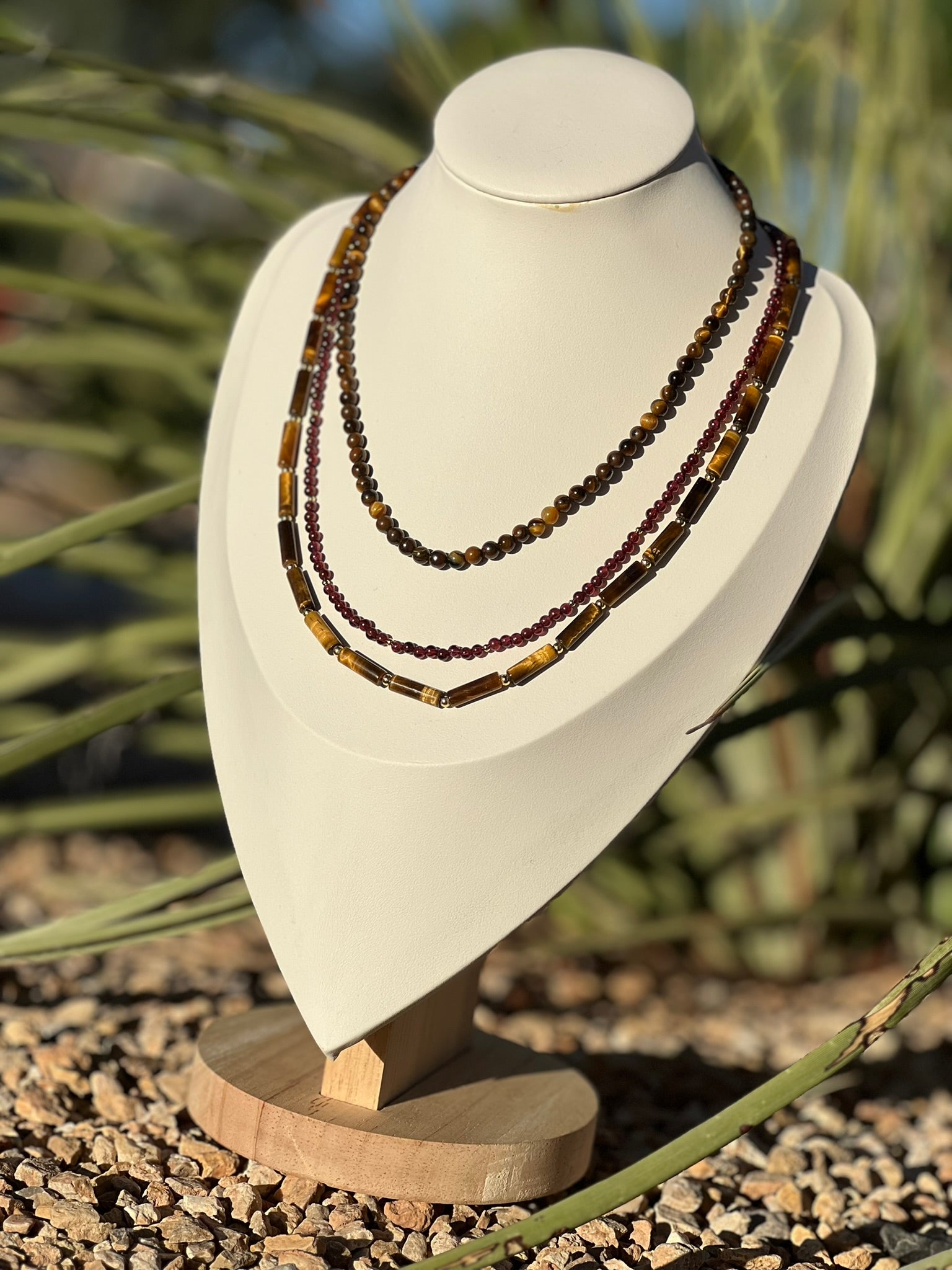 Ravenna - Dainty Garnet Beaded Necklace with Gold Details