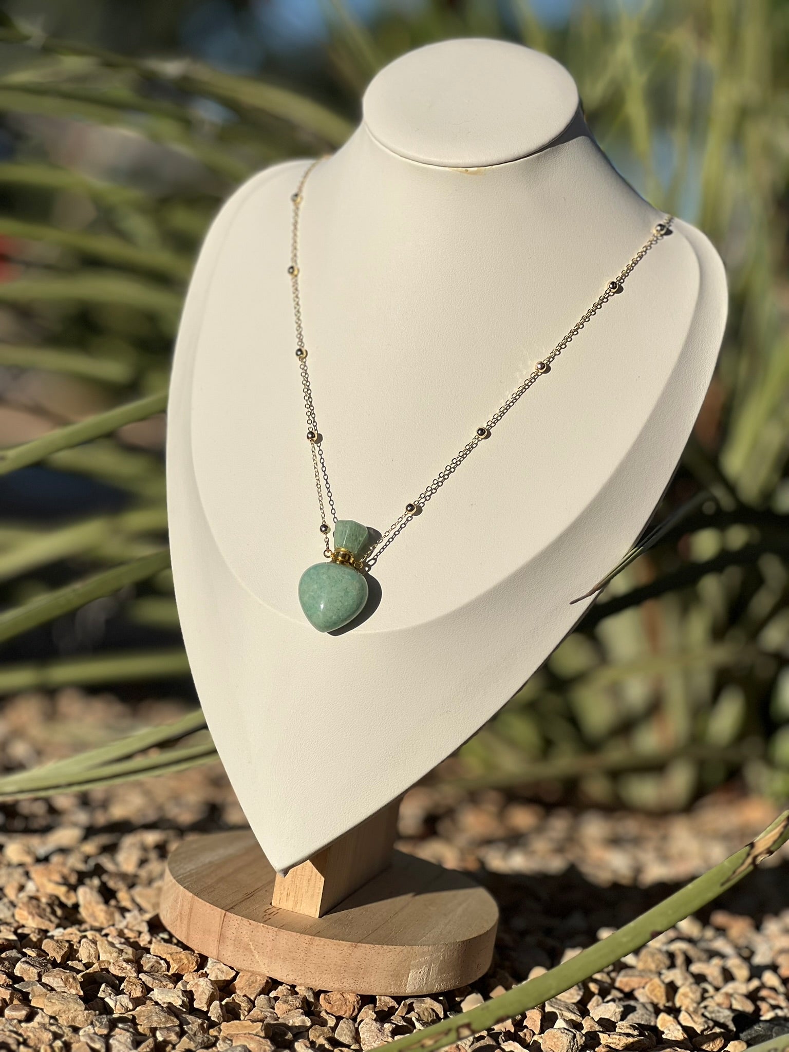 Dainty Amazonite Perfume Bottle Necklace Mini Crystal Keepsake Pendant