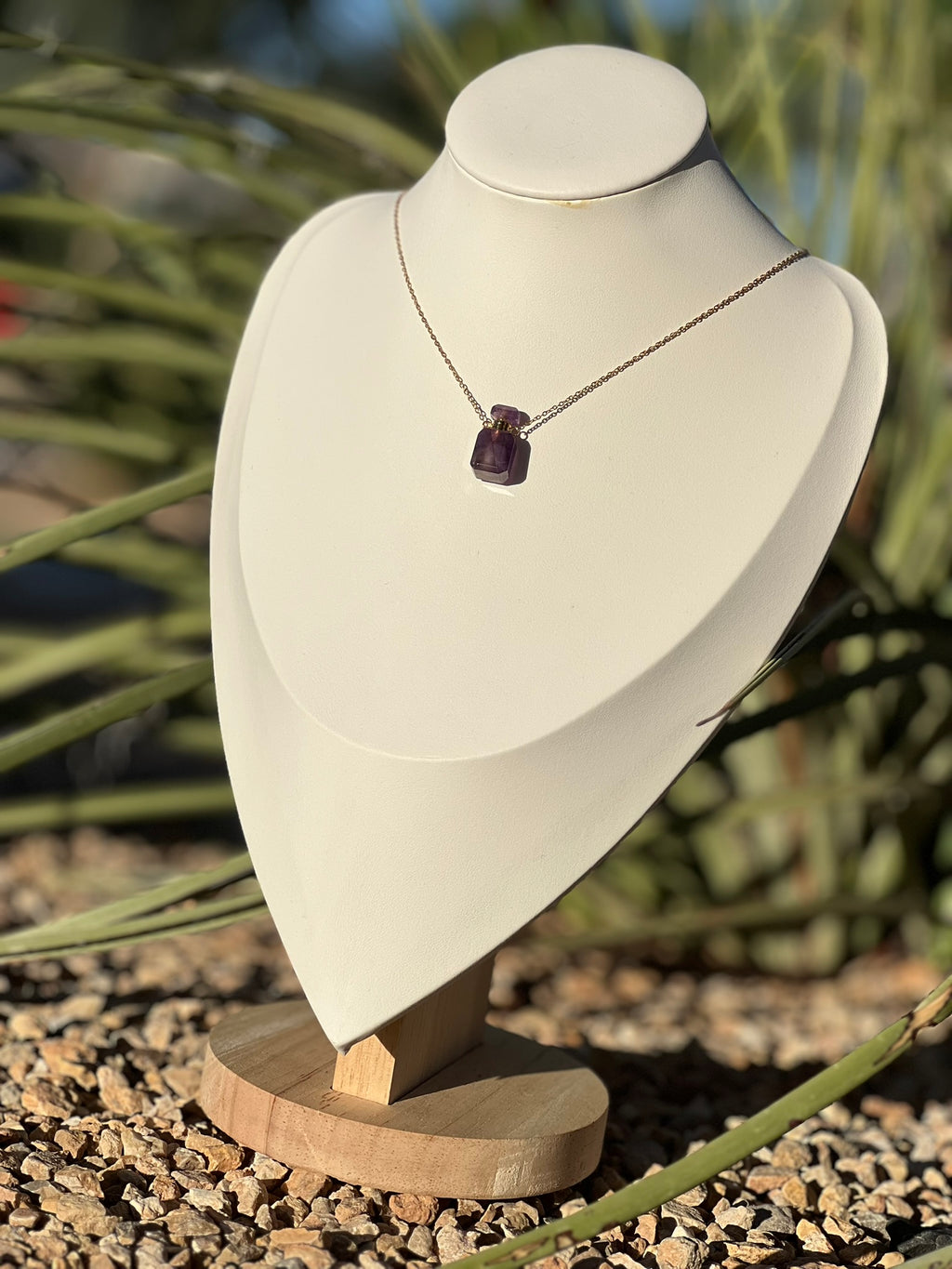 Dainty Amethyst Perfume Bottle Keepsake Necklace