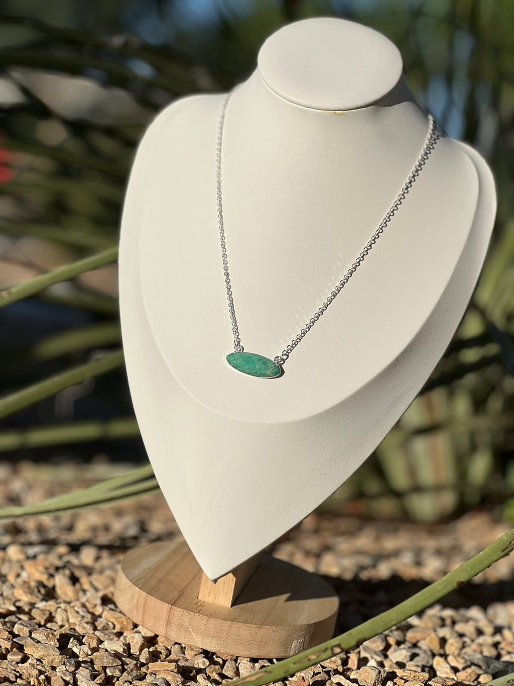 Dainty Amazonite Necklace – Faceted Oval Gemstone Pendant on Thin Gold Chain