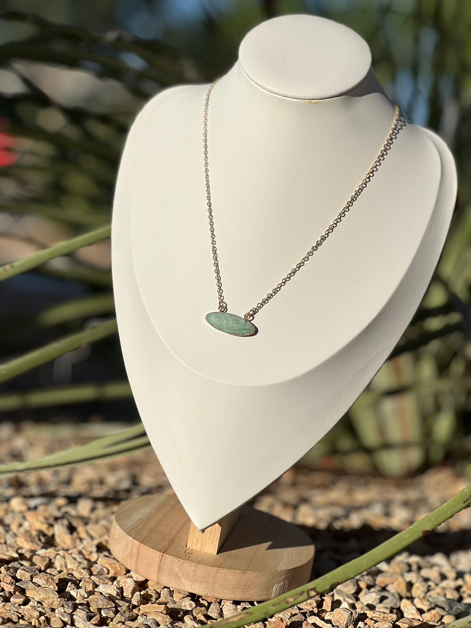 Dainty Amazonite Necklace – Faceted Oval Gemstone Pendant on Thin Gold Chain