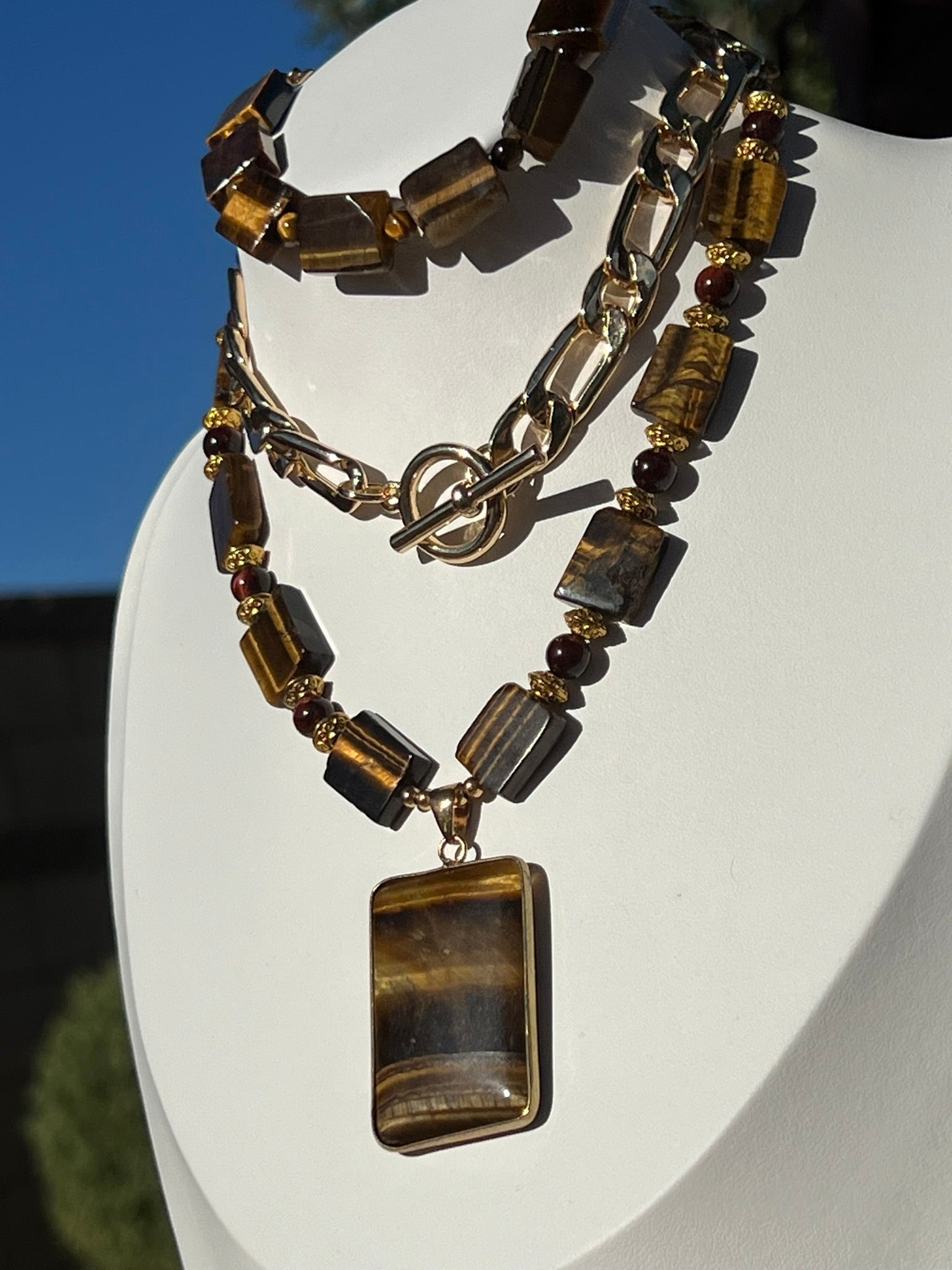 OOAK - Tiger's Eye Queen Gemstone Necklace Set