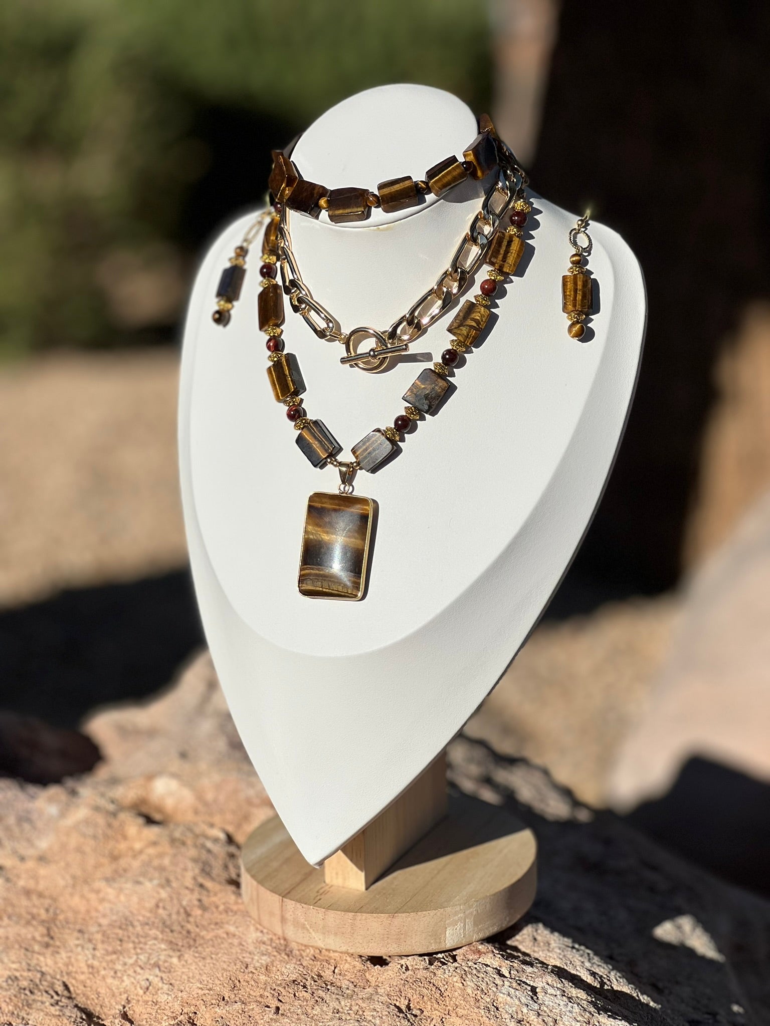 OOAK - Tiger's Eye Queen Gemstone Necklace Set