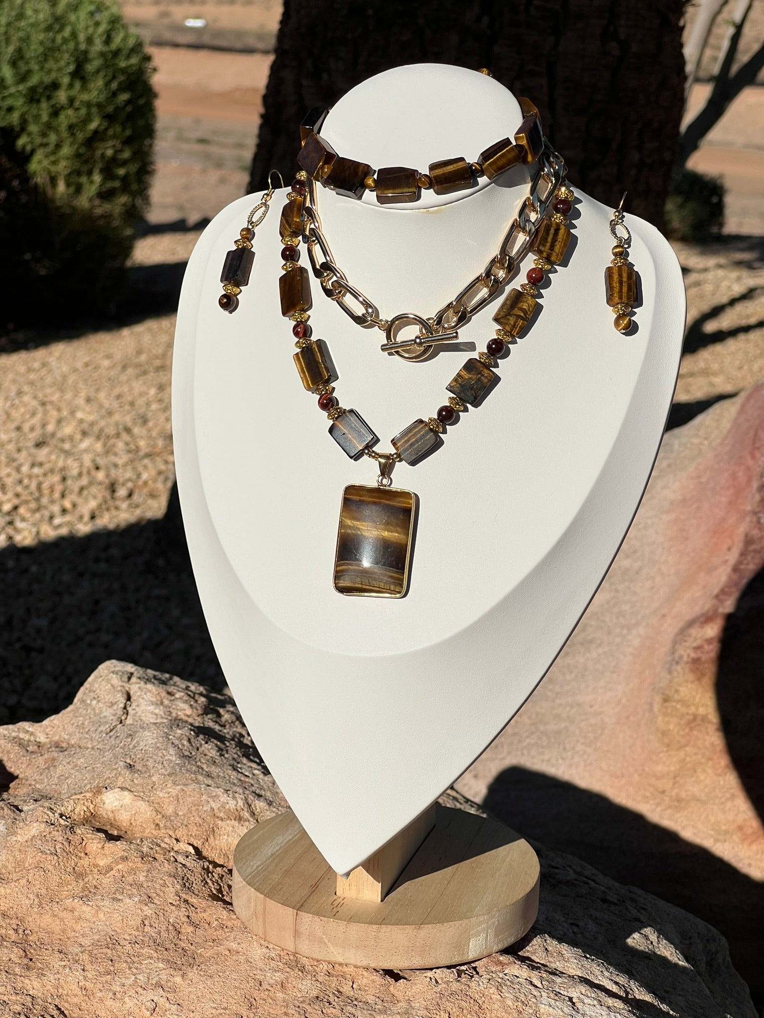OOAK - Tiger's Eye Queen Gemstone Necklace Set