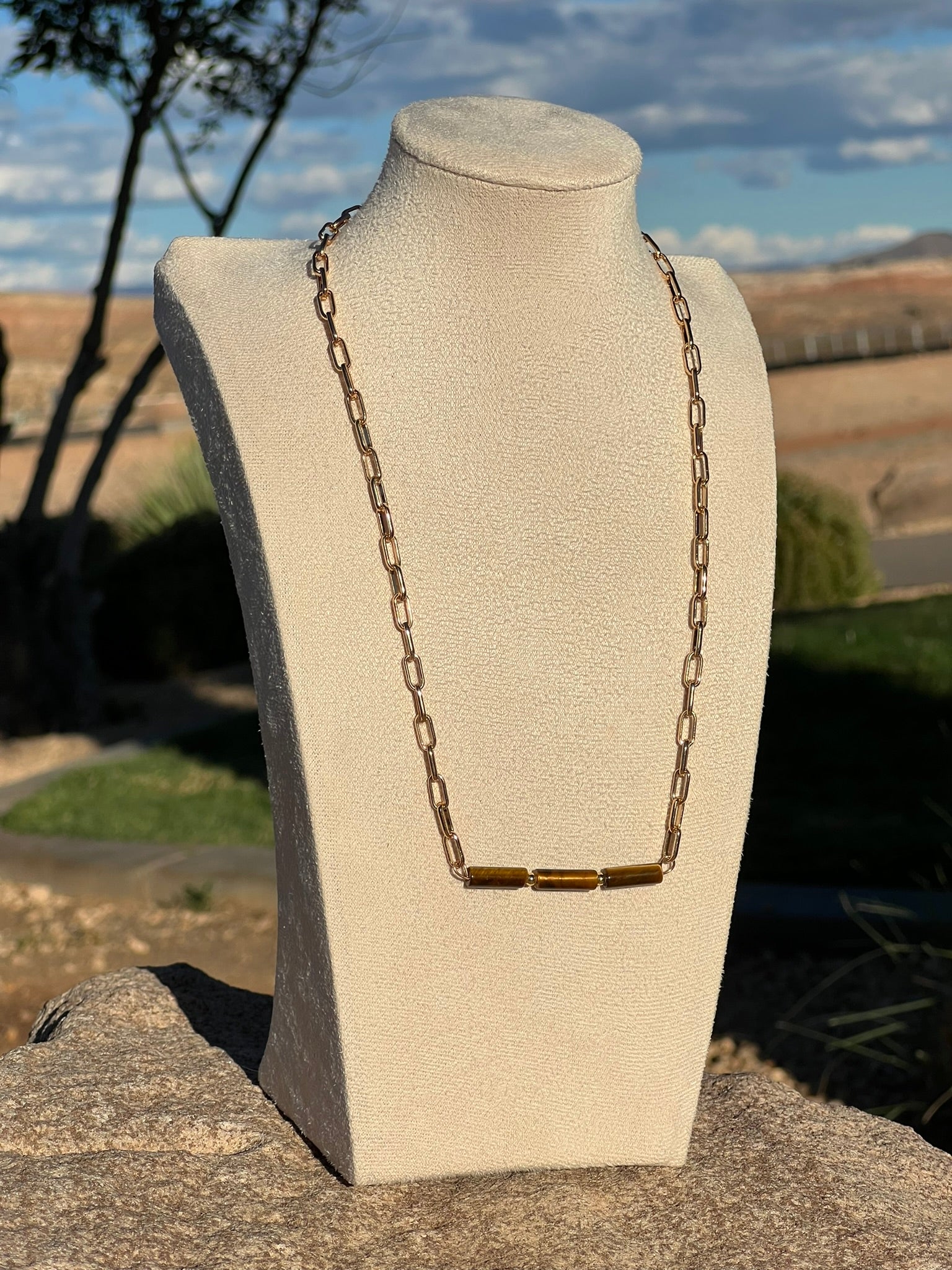 The Bamboo Bar - Brown Tiger's Eye Bar Necklace