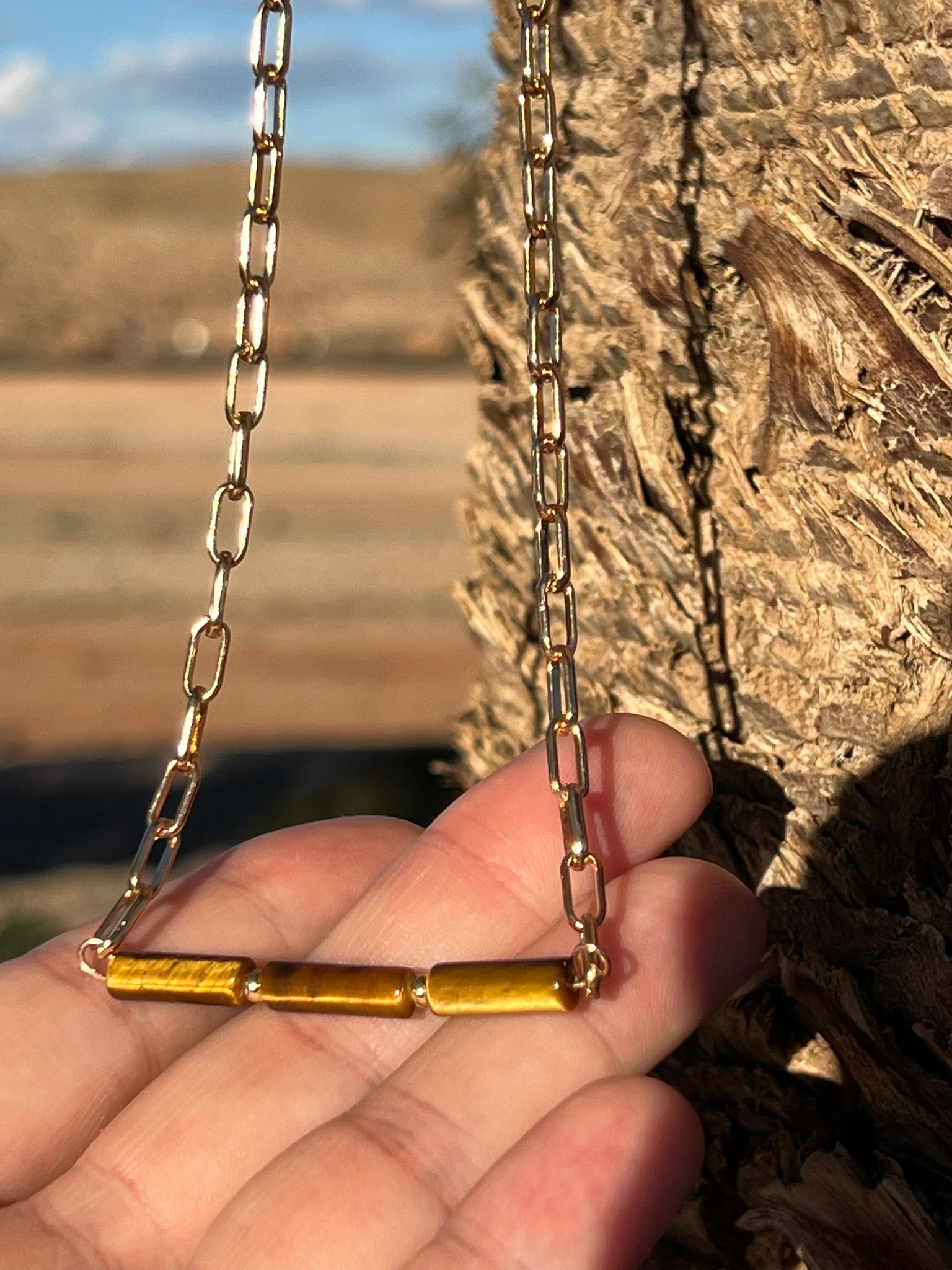 The Bamboo Bar - Brown Tiger's Eye Bar Necklace