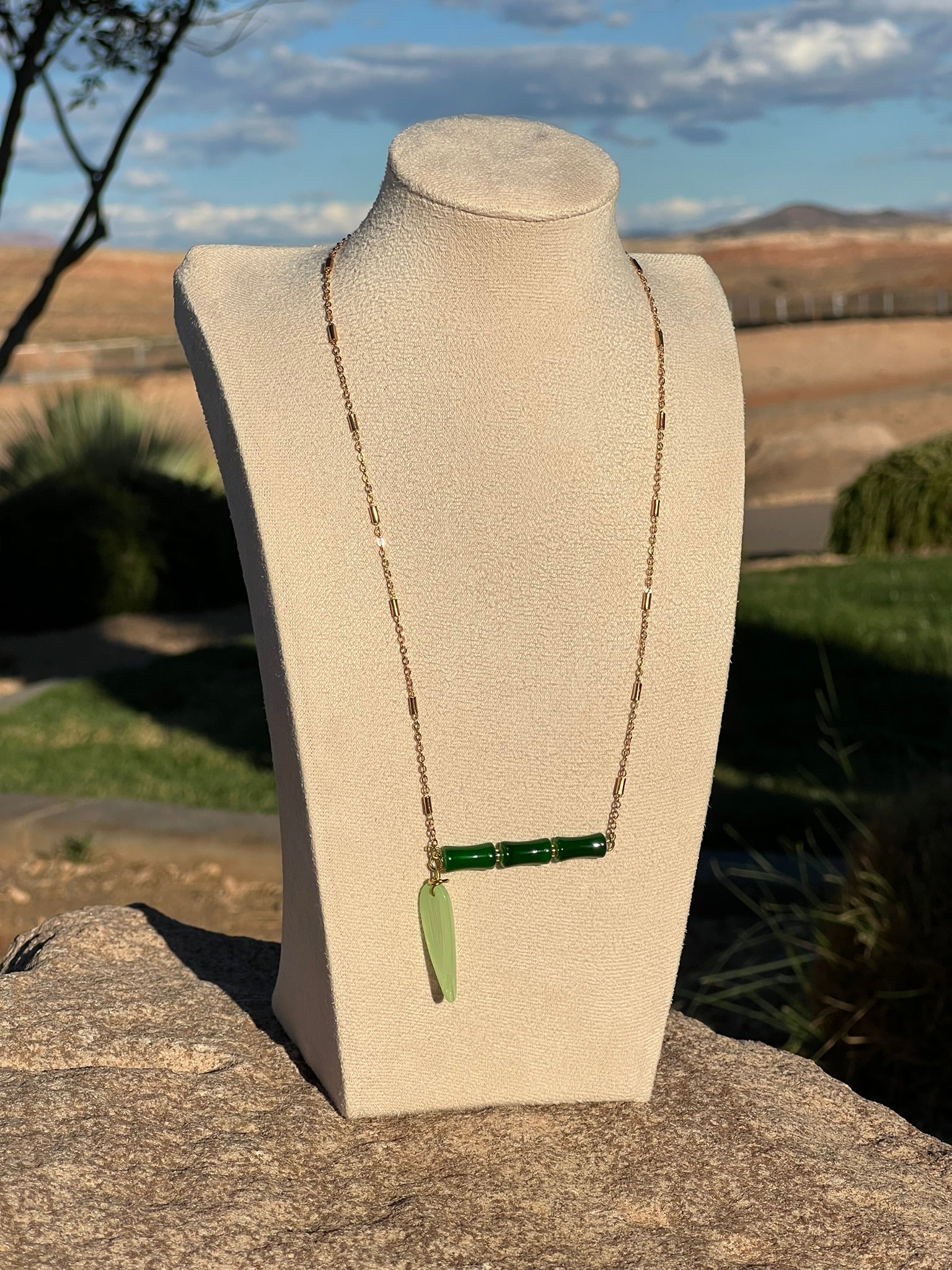 The Bamboo Bar - Lucky Green Bar Necklace