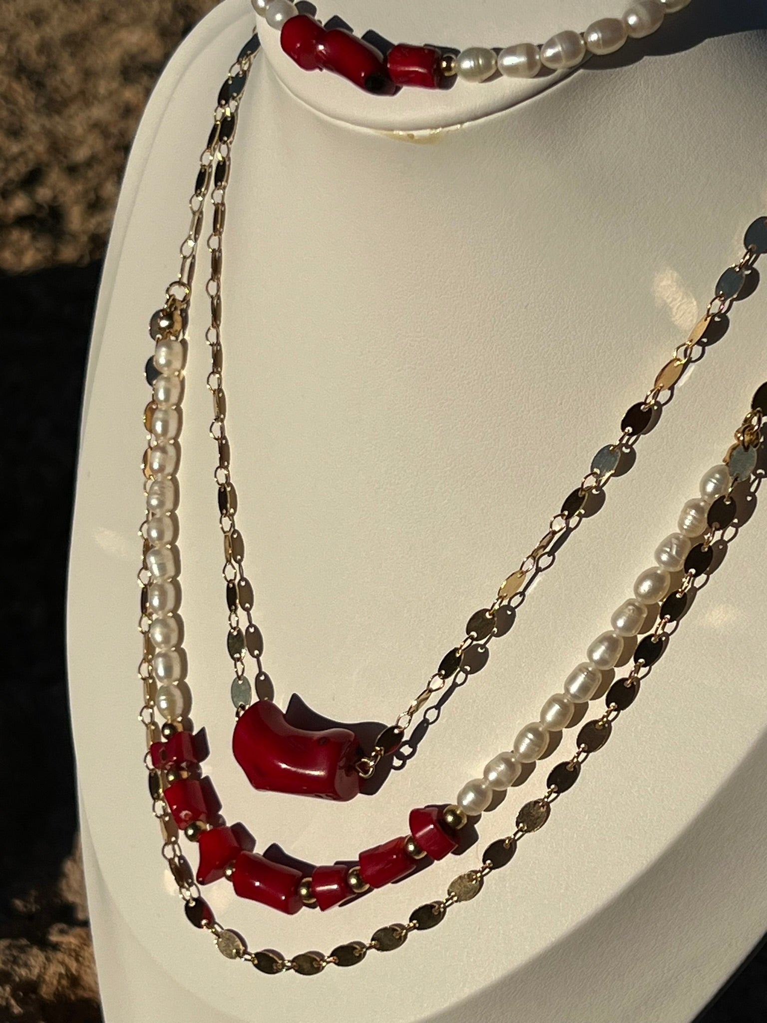 OOAK - Coral Queen Freshwater Pearl Red Coral Necklace Set with Bracelet