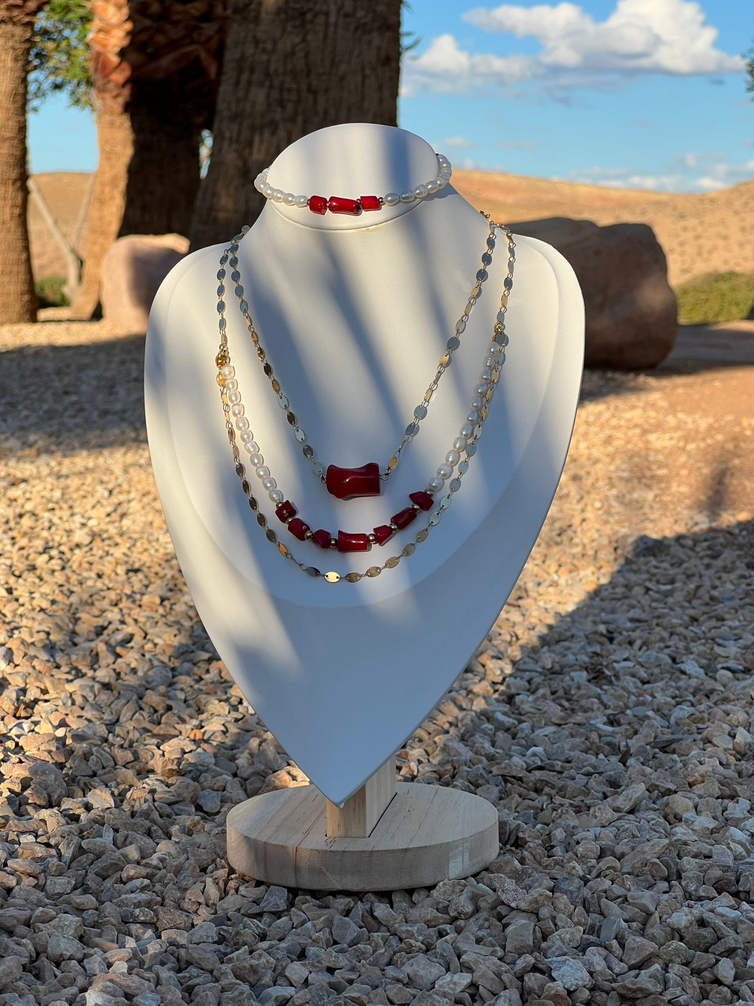OOAK - Coral Queen Freshwater Pearl Red Coral Necklace Set with Bracelet