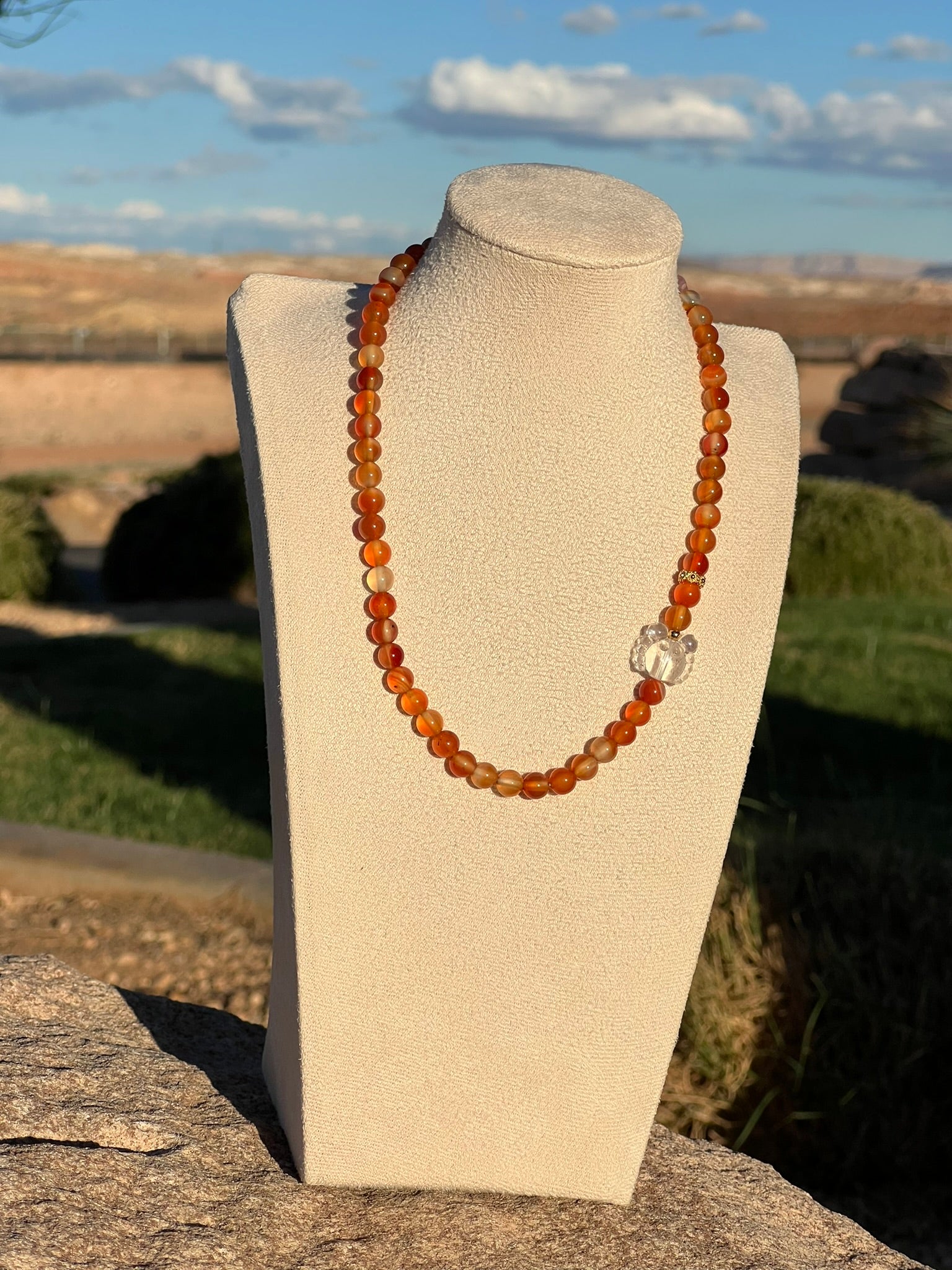 Sebastian - Carnelian Stretch Bracelet with Crab Charm