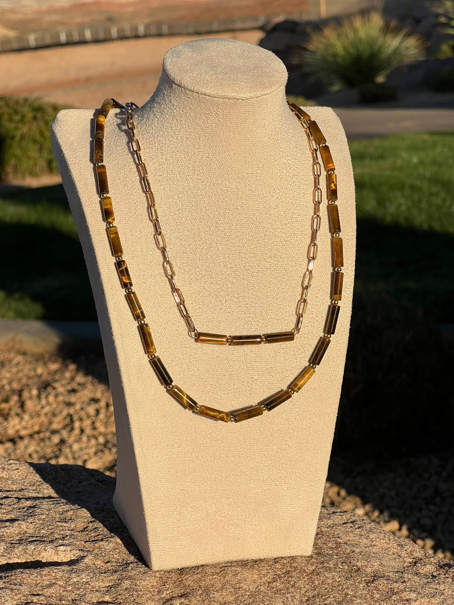 The Bamboo Bar - Brown Tiger's Eye Bar Necklace
