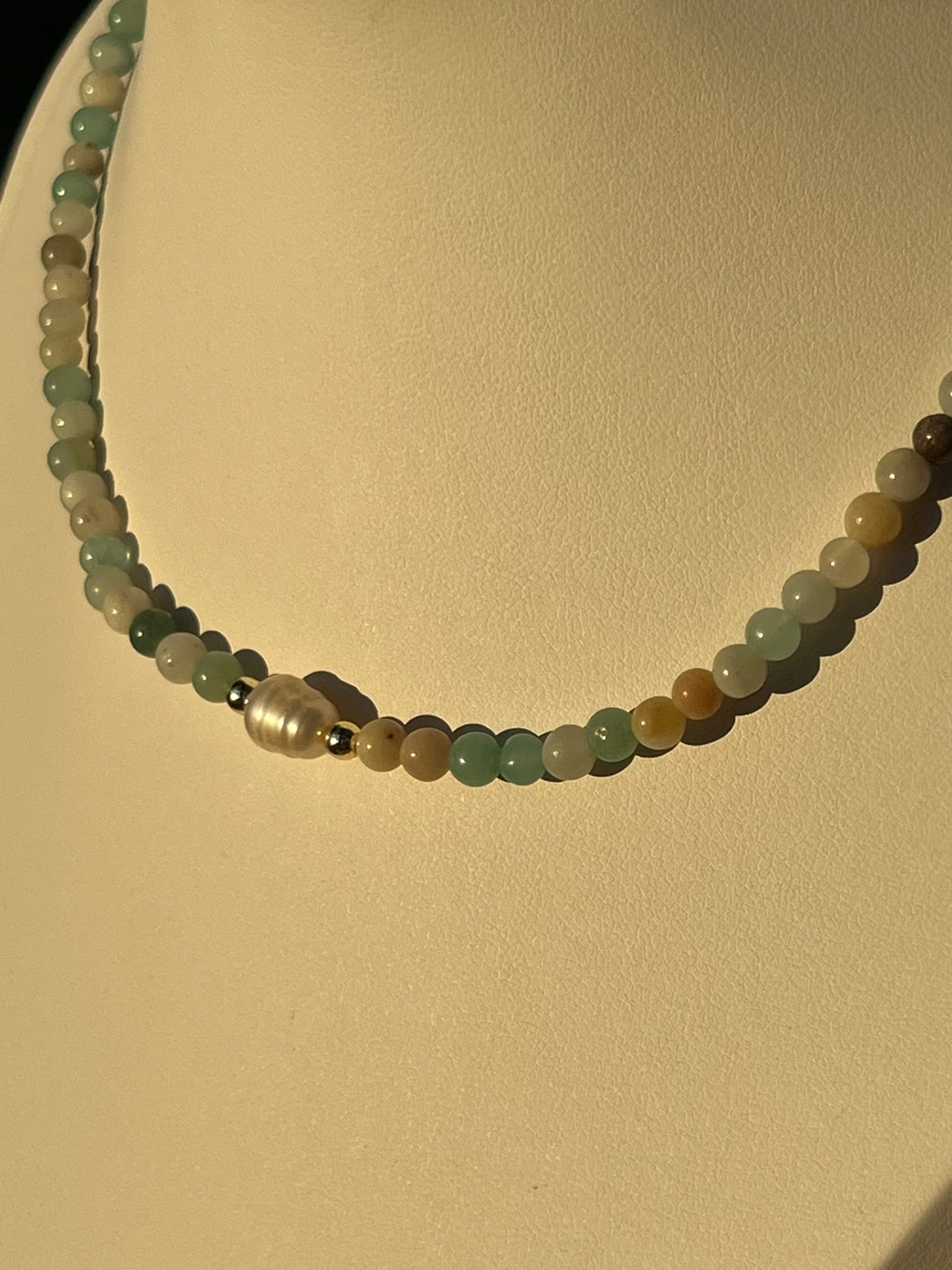 Fleur - Dainty Freshwater Pearl Flourite Amazonite Gemstone Handcrafted Necklace