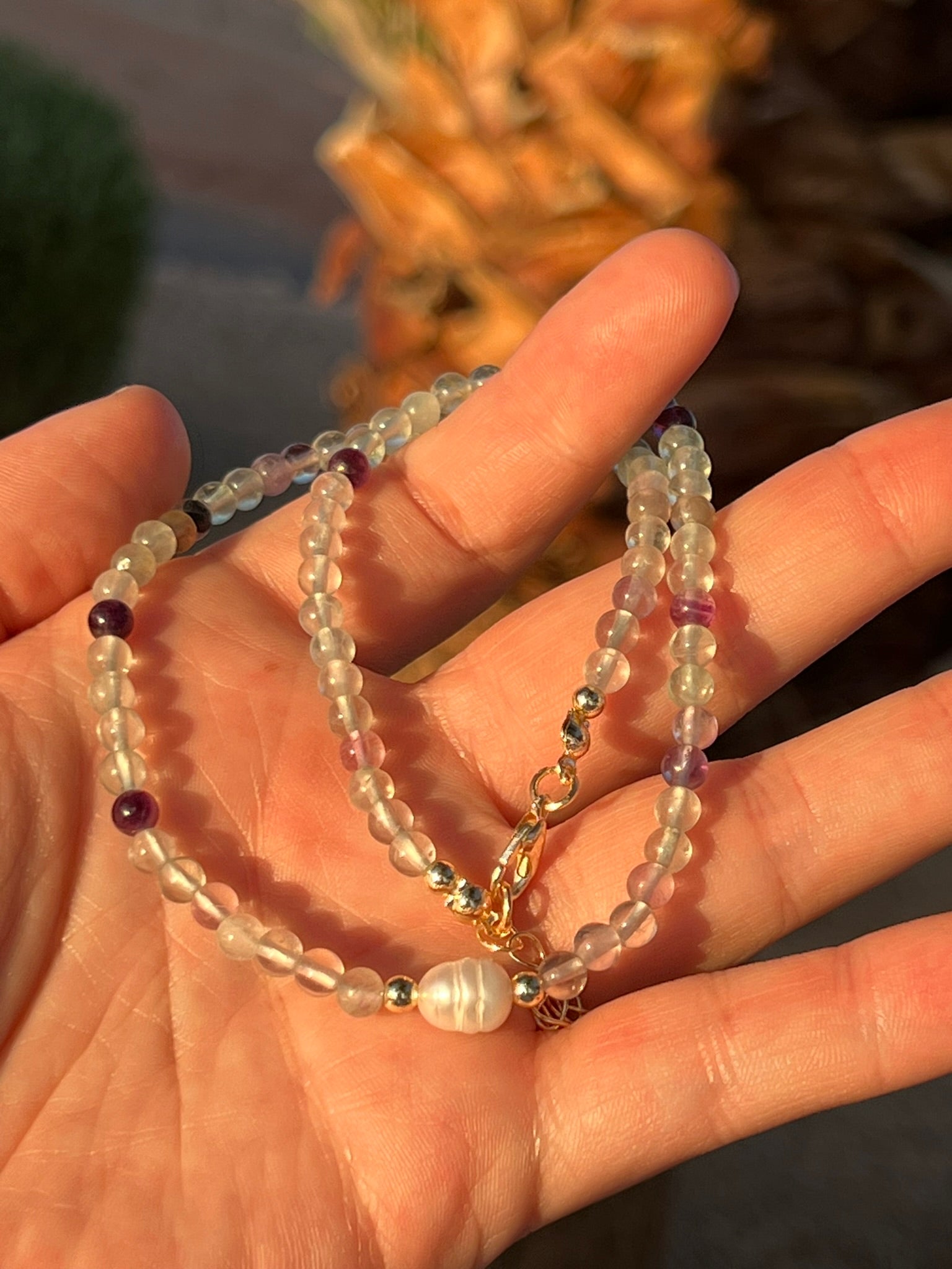 Fleur - Dainty Freshwater Pearl Flourite Amazonite Gemstone Handcrafted Necklace
