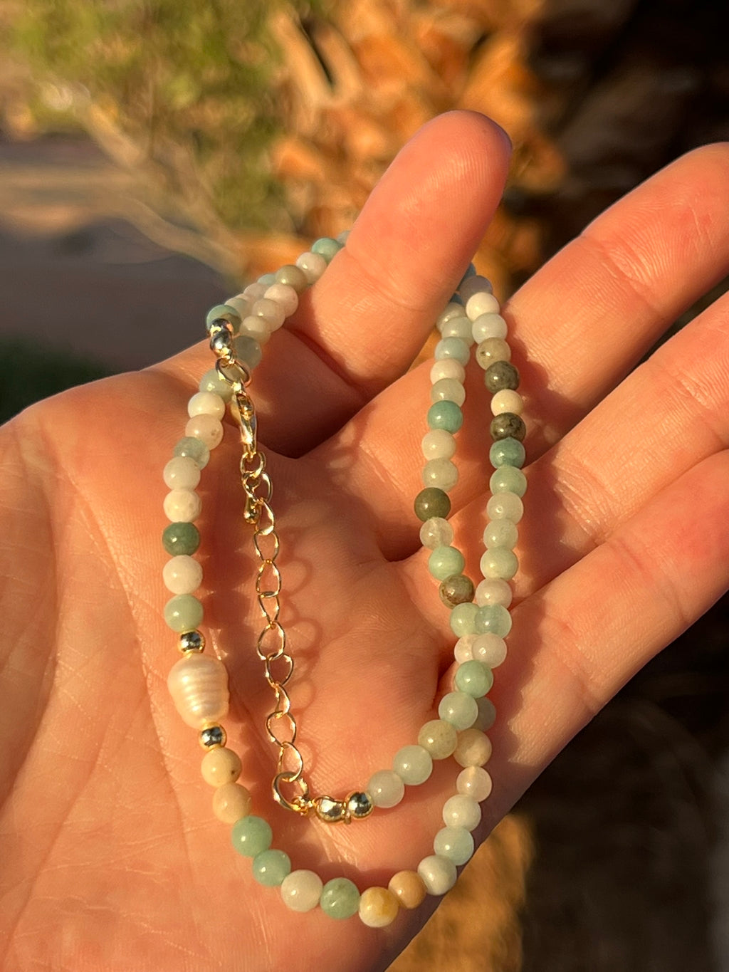 Fleur - Dainty Freshwater Pearl Flourite Amazonite Gemstone Handcrafted Necklace