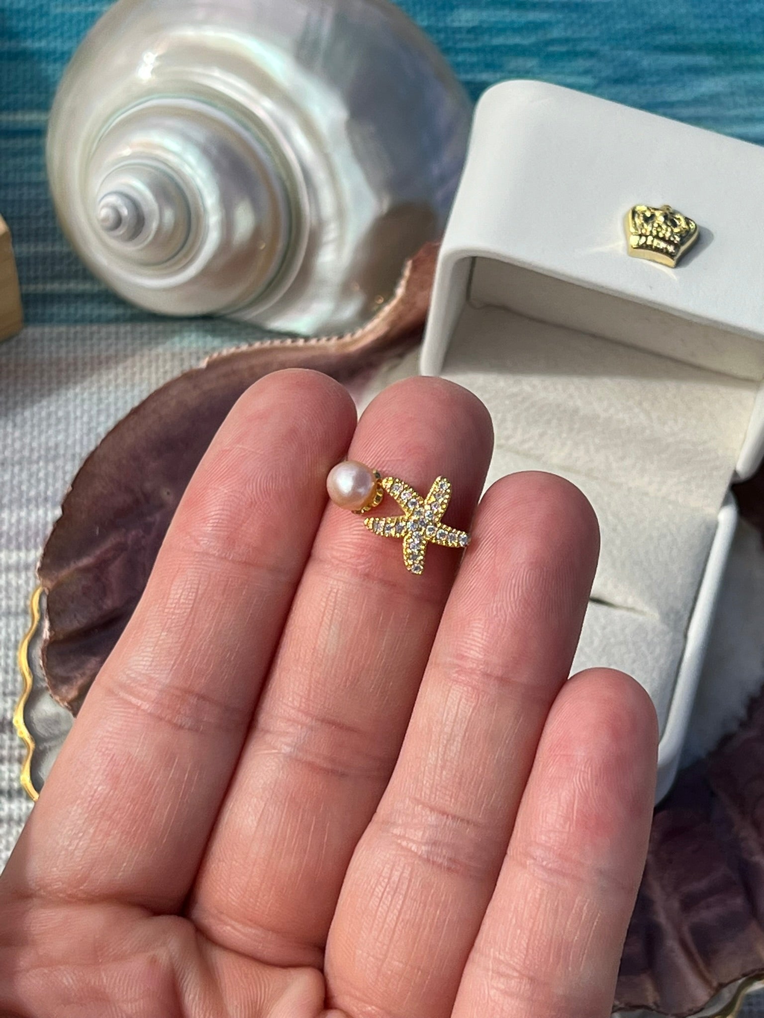 Celeste's Starfish- Pink Pearl Ring