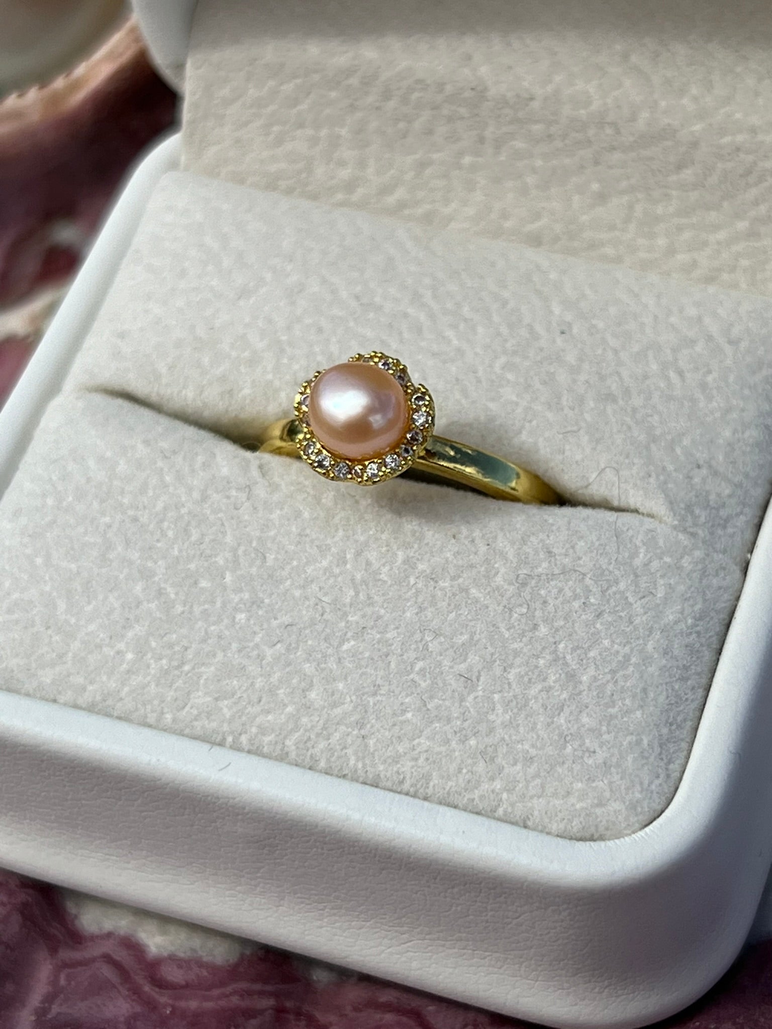 Genevieve's Flower - Champagne Pearl Ring