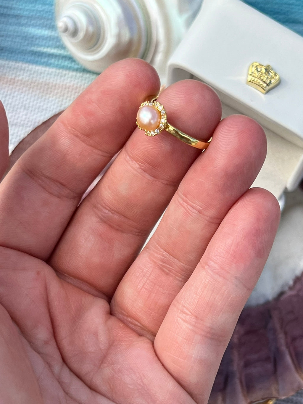 Genevieve's Flower - Champagne Pearl Ring