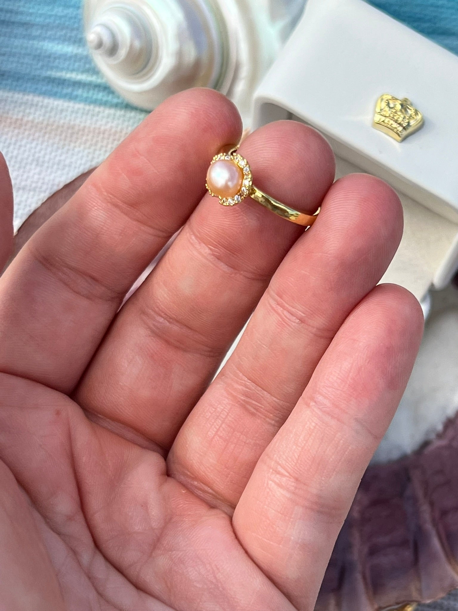 Genevieve's Flower - Champagne Pearl Ring