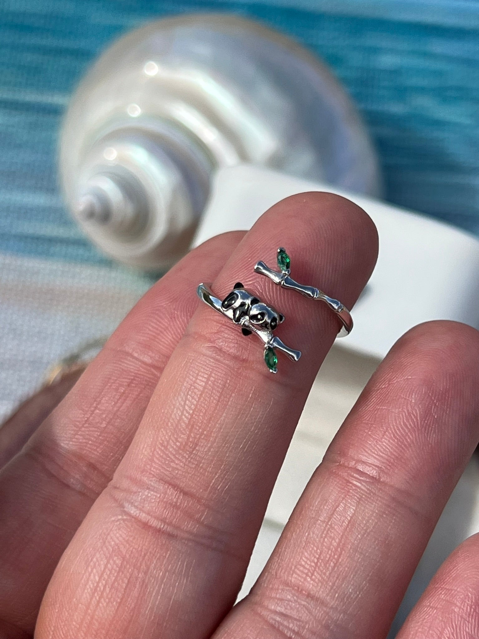 Bao Bao Lucky Panda - Sterling Silver S925 Panda and Bamboo Ring