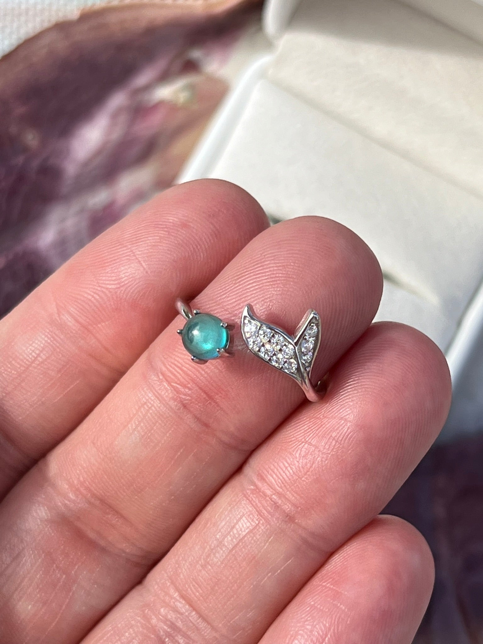 Celeste's Crystal - Sterling Silver S925 Crystal Mermaid Tail Ring